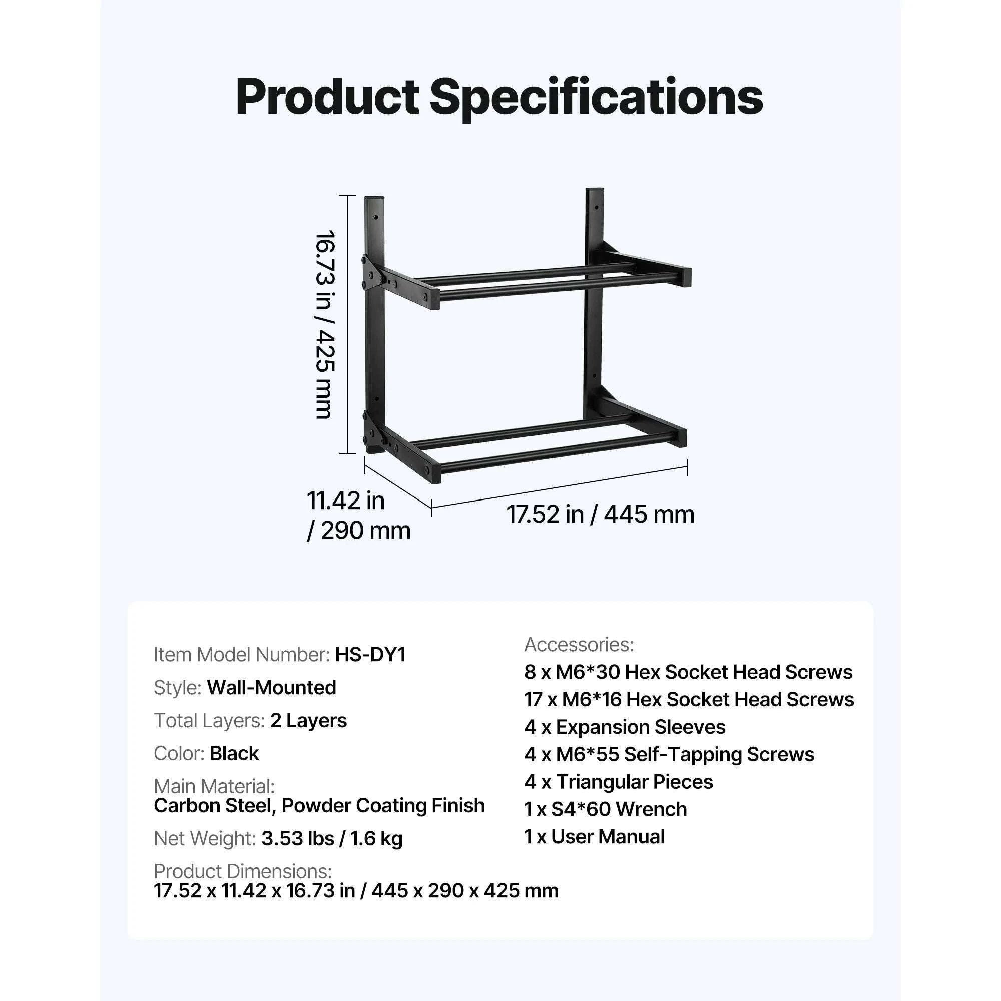 2-Tier Wall Mounted Filament Storage Rack for 3D Printer Spools-2 Tier / United States