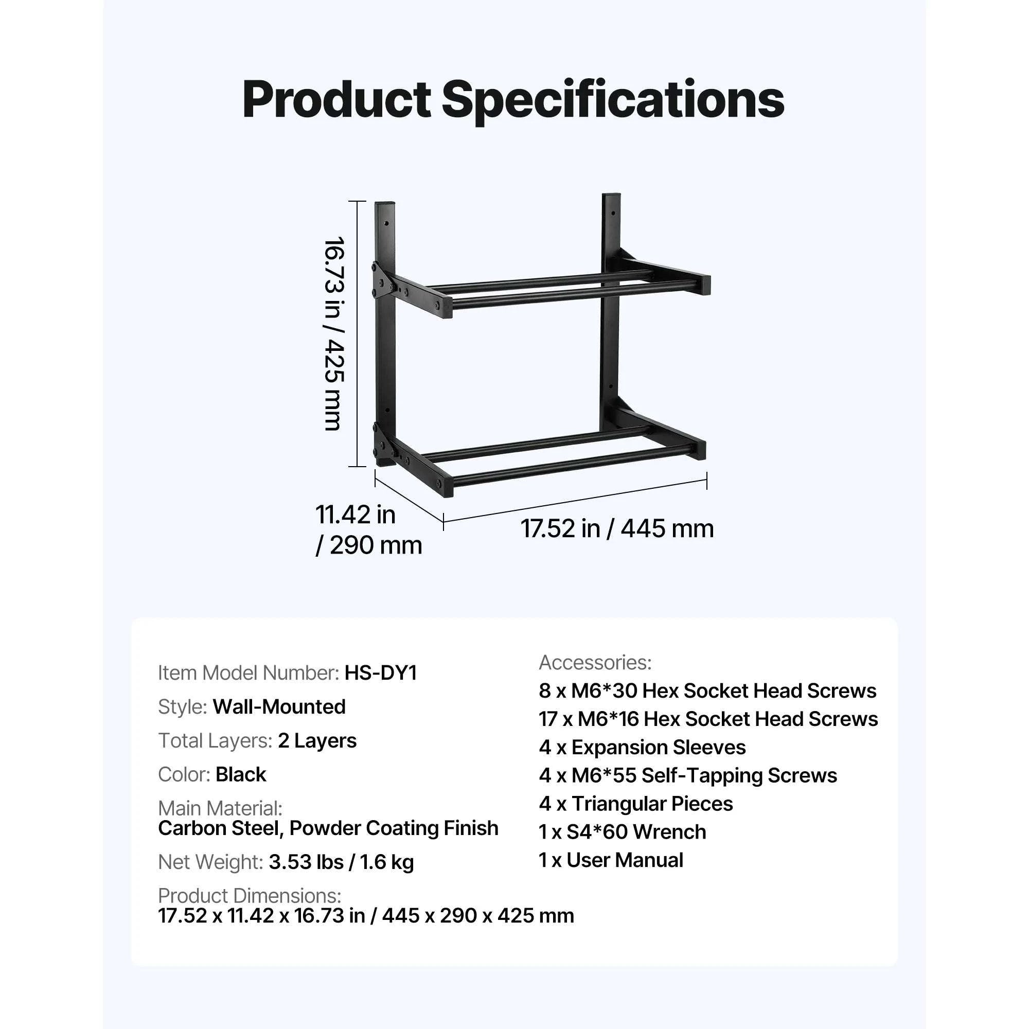2-Tier Wall Mounted Filament Storage Rack for 3D Printer Spools-2 Tier / United States