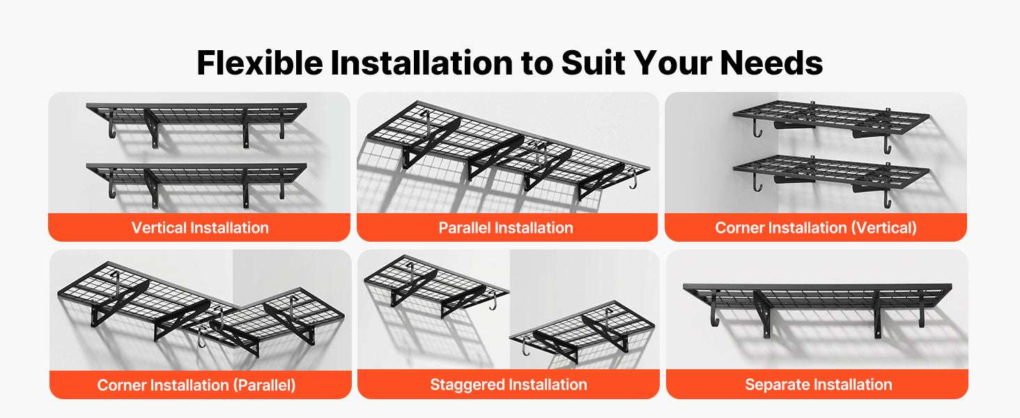 2-Tier Wall Mounted Garage Shelving 24x48in Steel Rack 500lbs-24x48inch / United States