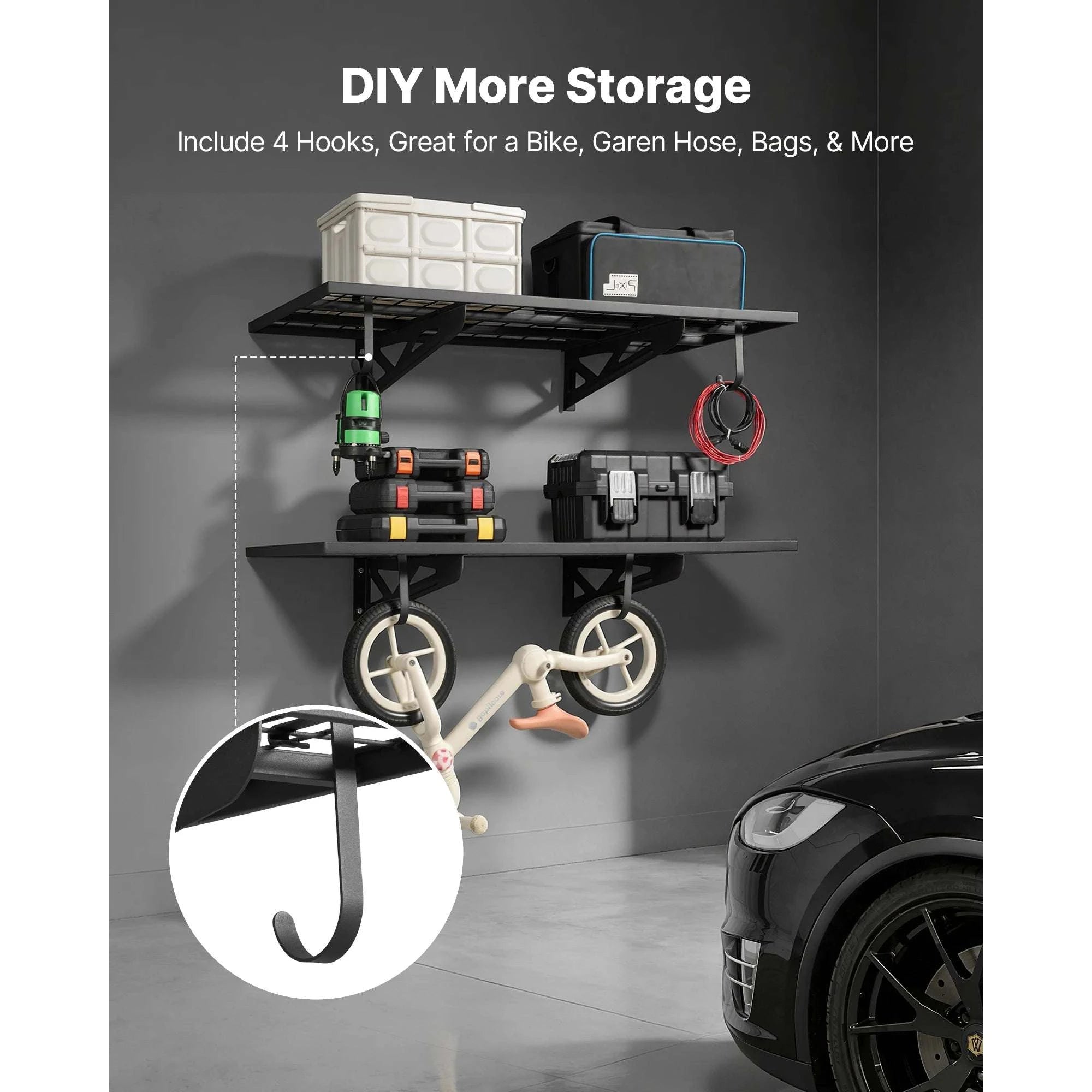2-Tier Wall Mounted Garage Shelving 24x48in Steel Rack 500lbs-24x48inch / United States