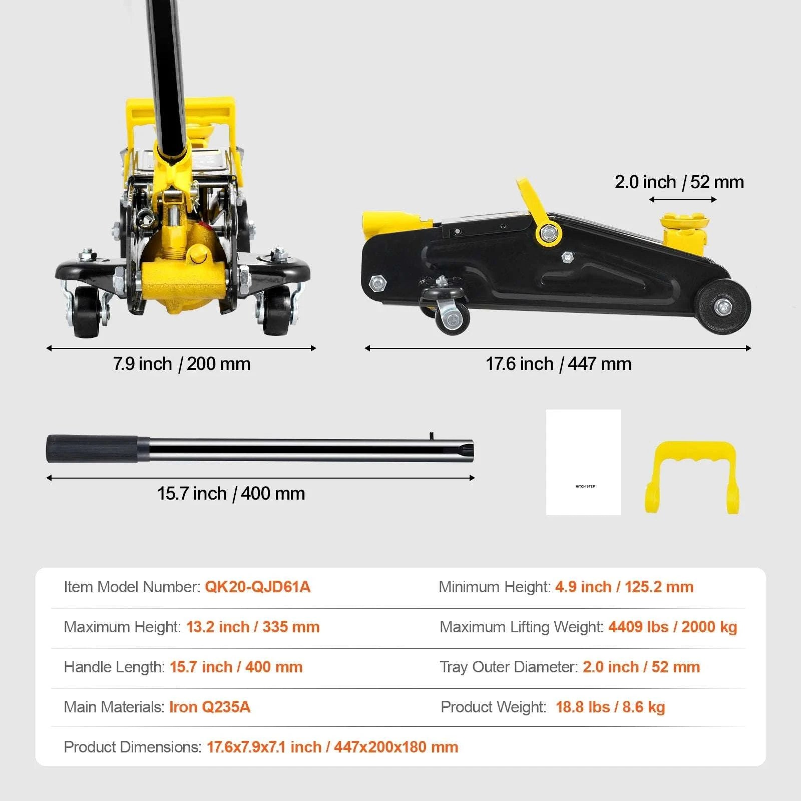 2 Ton Low Profile Hydraulic Floor Jack with Quick Lift Pump-2T / United States