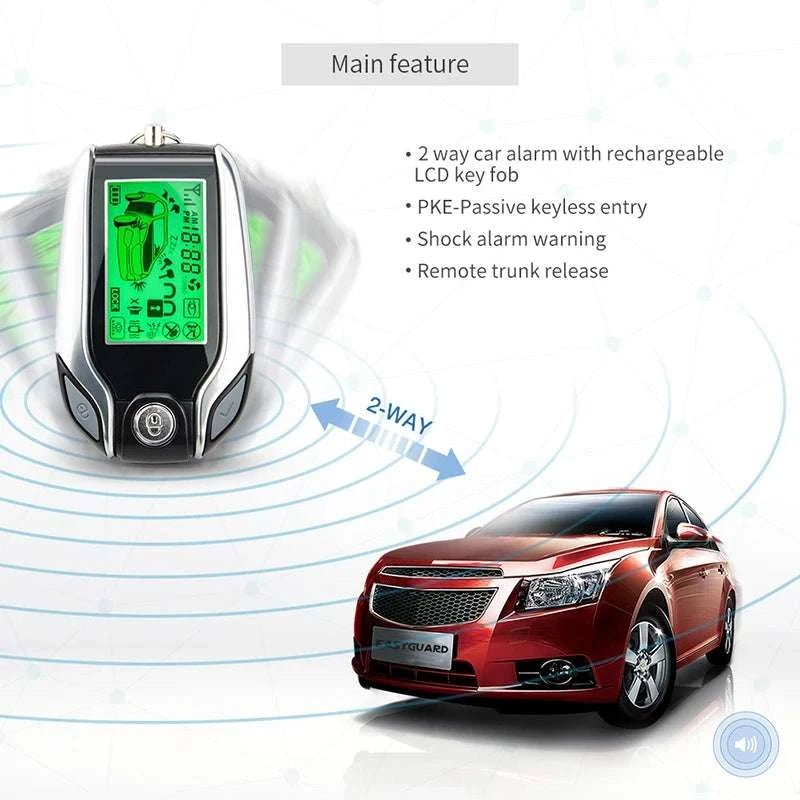 2-Way Car Alarm System with LCD Remote & Keyless Entry PKE-China Mainland