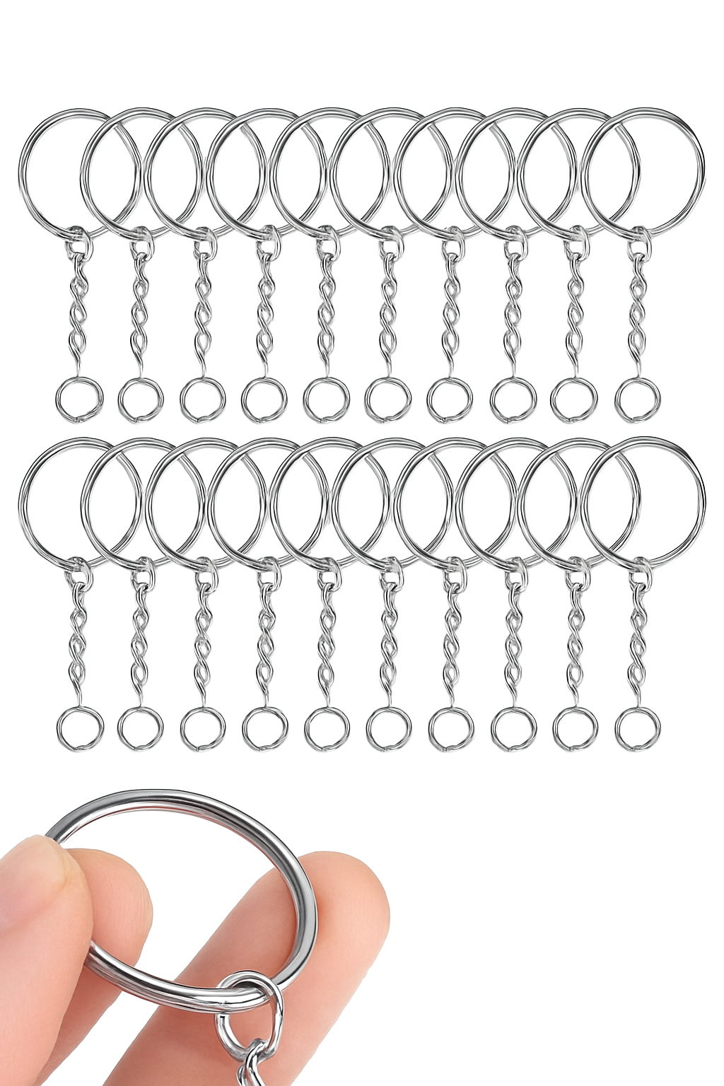 20/100 buc Pastă metalică breloc cheie, inel split, carabiner, lanț cheie, pandantiv, inele oțel inoxidabil