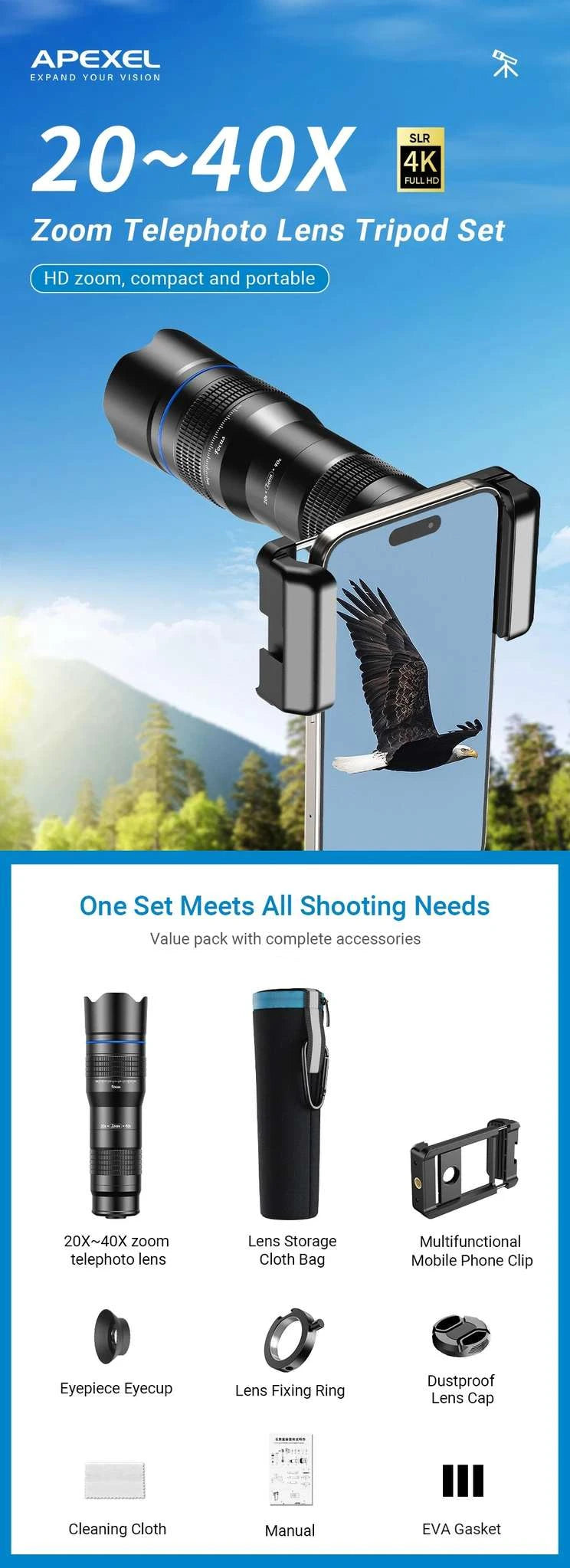 20-40x Zoom Smartphone Telephoto Lens with Tripod Kit-zoom lens kit