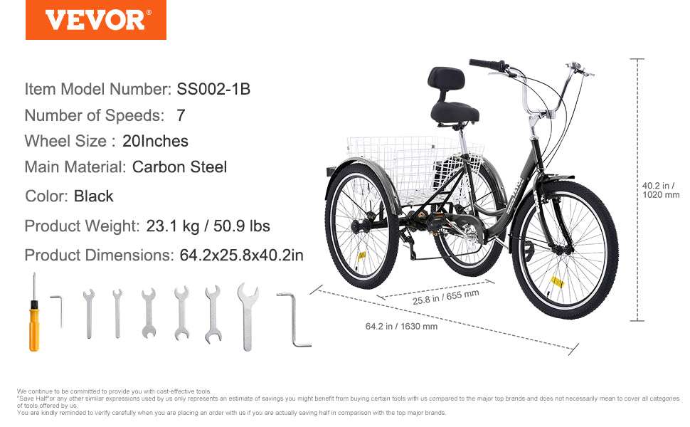 20" Adult Tricycle 7-Speed Cruiser Bike with Large Rear Basket-United States