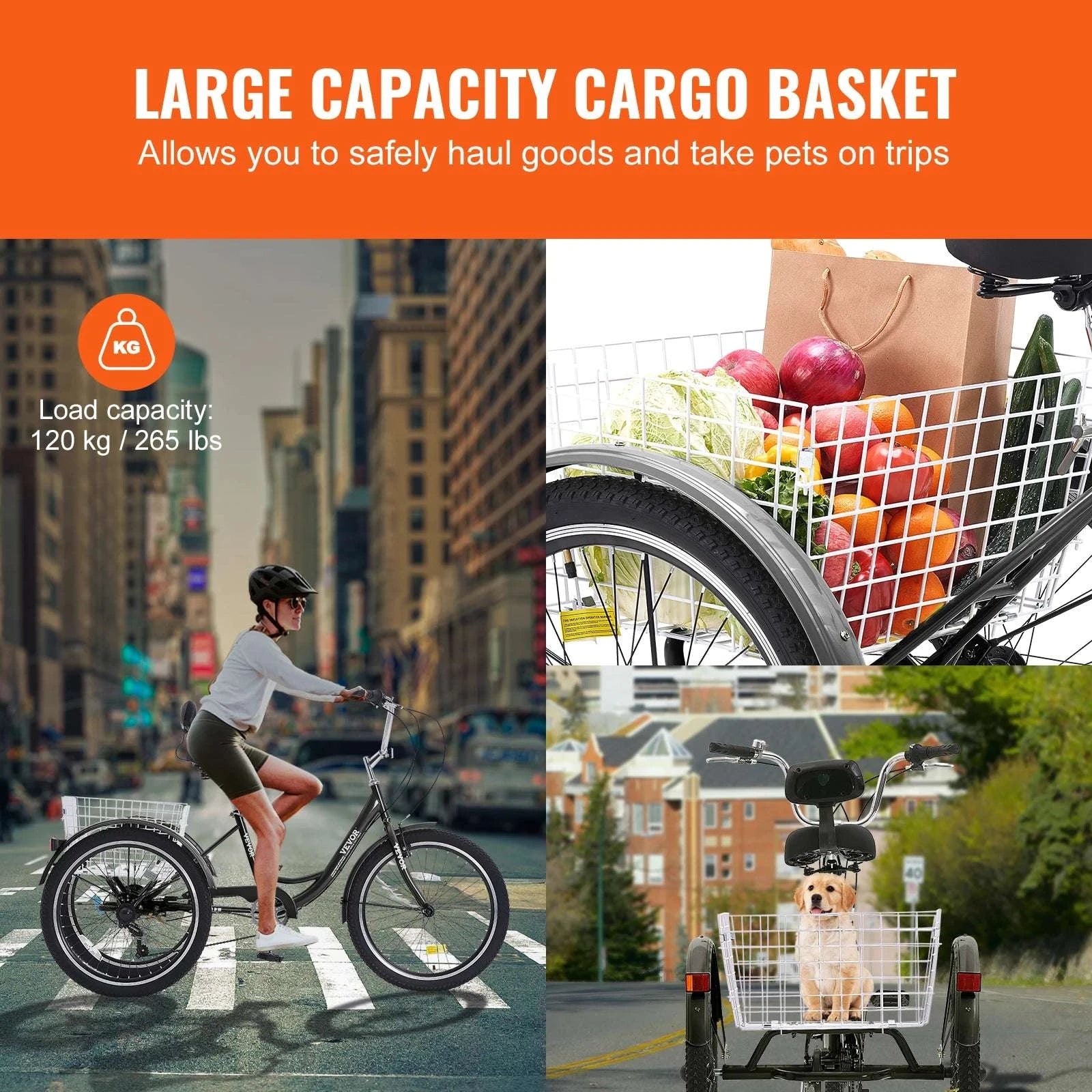 20" Adult Tricycle 7-Speed Cruiser Bike with Large Rear Basket-United States