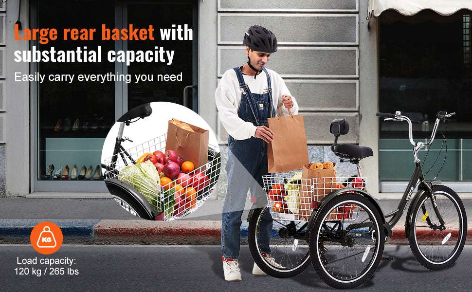 20" Adult Tricycle 7-Speed Cruiser Bike with Large Rear Basket-United States