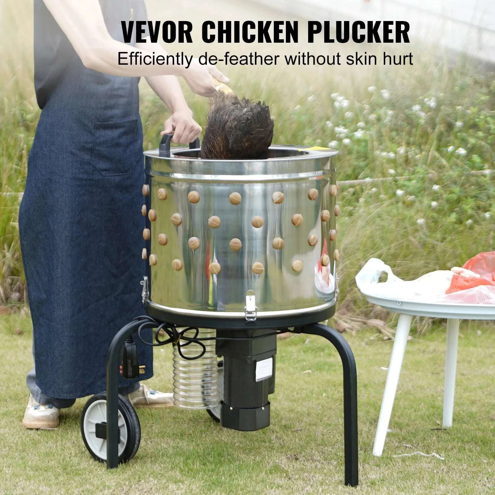 20" Chicken Plucker Machine with 108 Fingers & Stainless Steel Drum-WHITE / United States