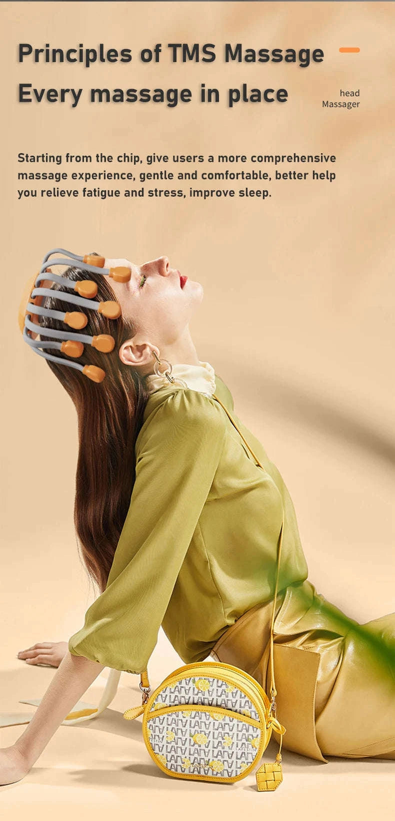 20-Head Orange Scalp Massager with Red Light Therapy-black