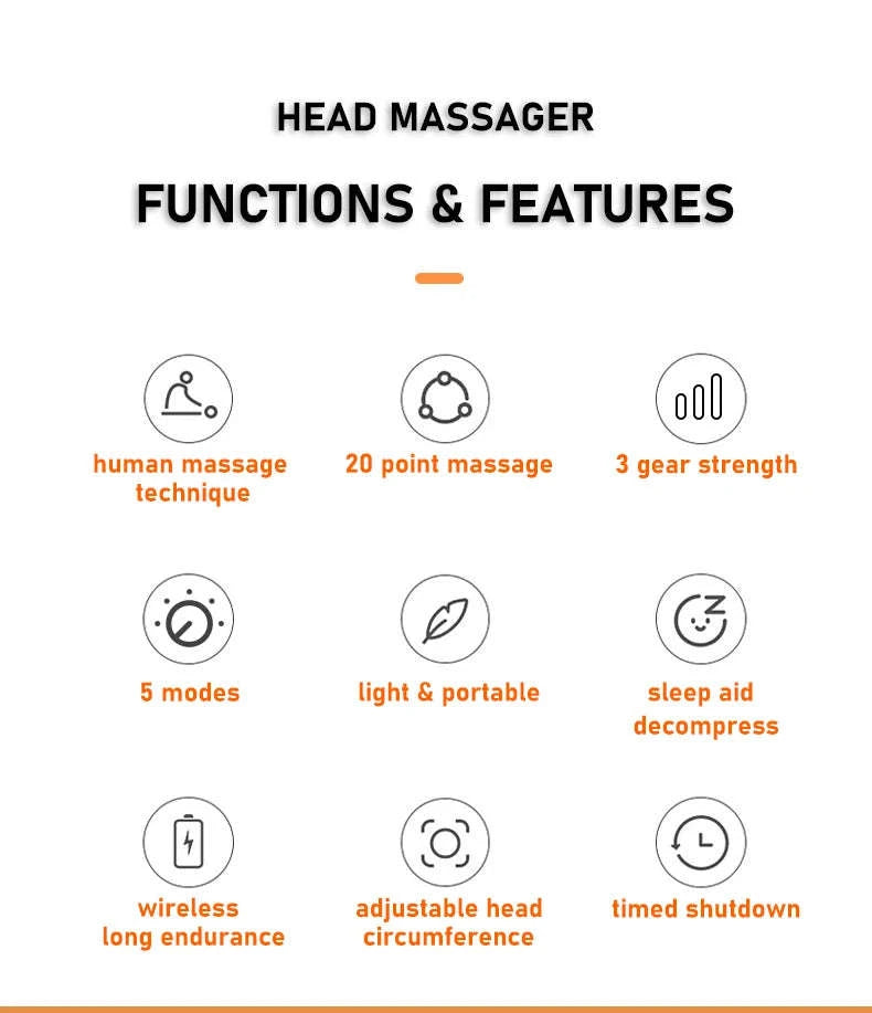 20-Head Orange Scalp Massager with Red Light Therapy-black