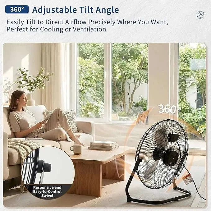 20 Inch High Velocity Floor Fan 4800 CFM 3 Speed Adjustable Tilt-20 in / United States