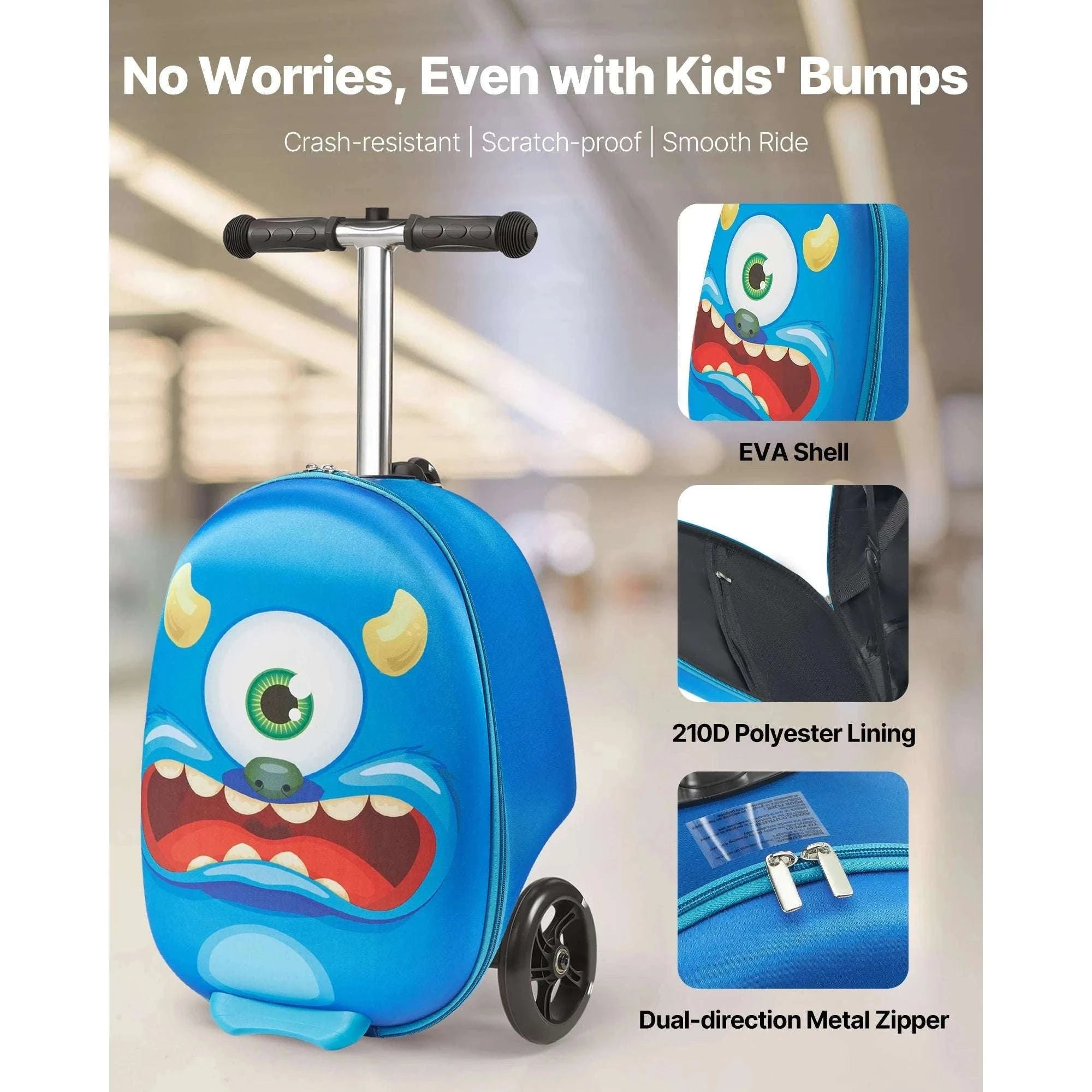 20" Kids Ride-On Scooter Suitcase with 20L Storage & Flash Wheels-Pink / CZECH REPUBLIC