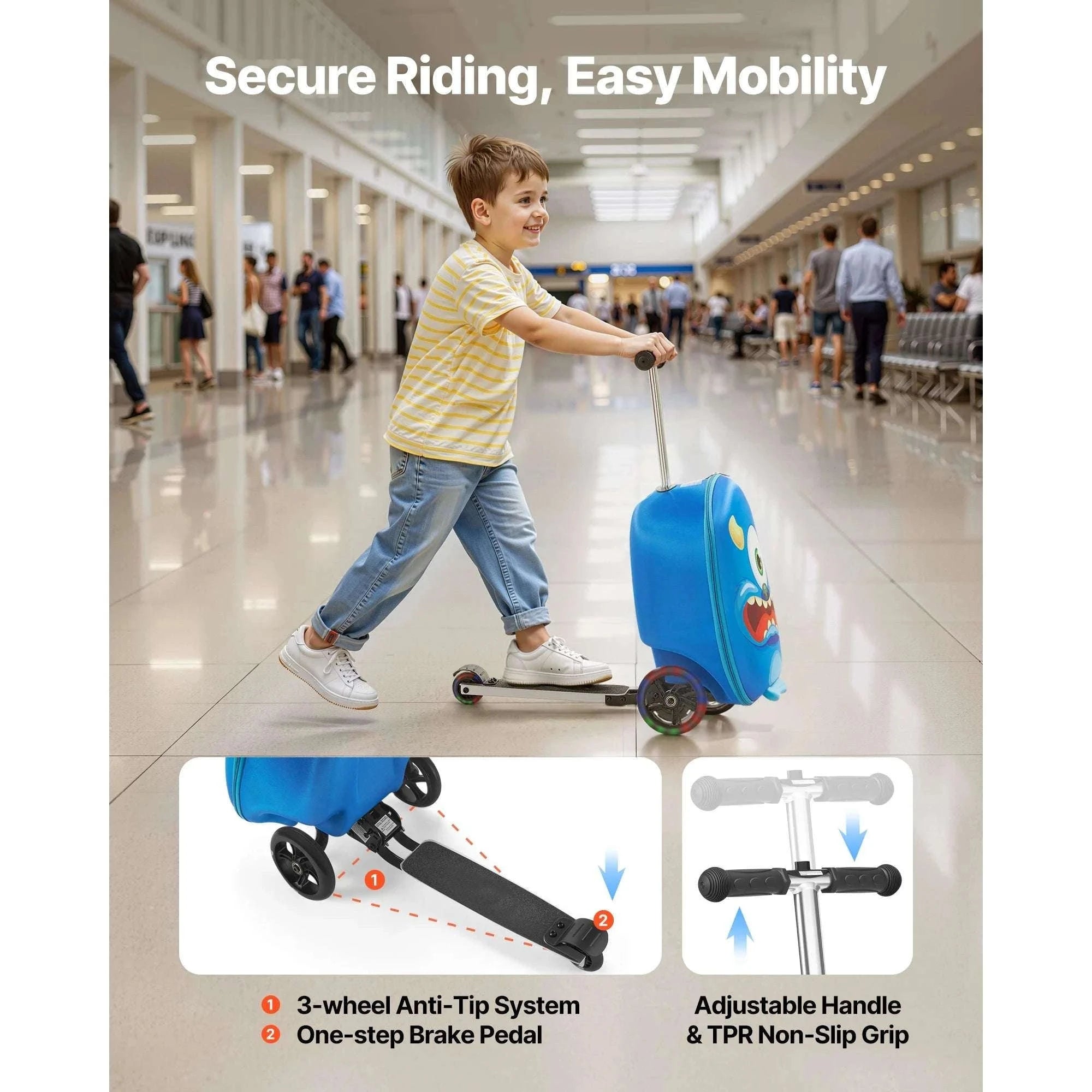 20" Kids Ride-On Scooter Suitcase with 20L Storage & Flash Wheels-Pink / CZECH REPUBLIC