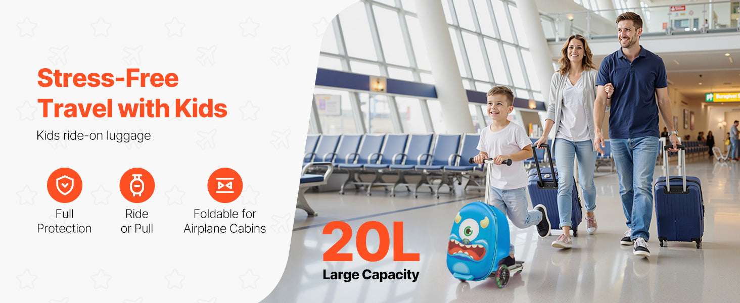 20" Kids Ride-On Scooter Suitcase with 20L Storage & Flash Wheels-Pink / CZECH REPUBLIC