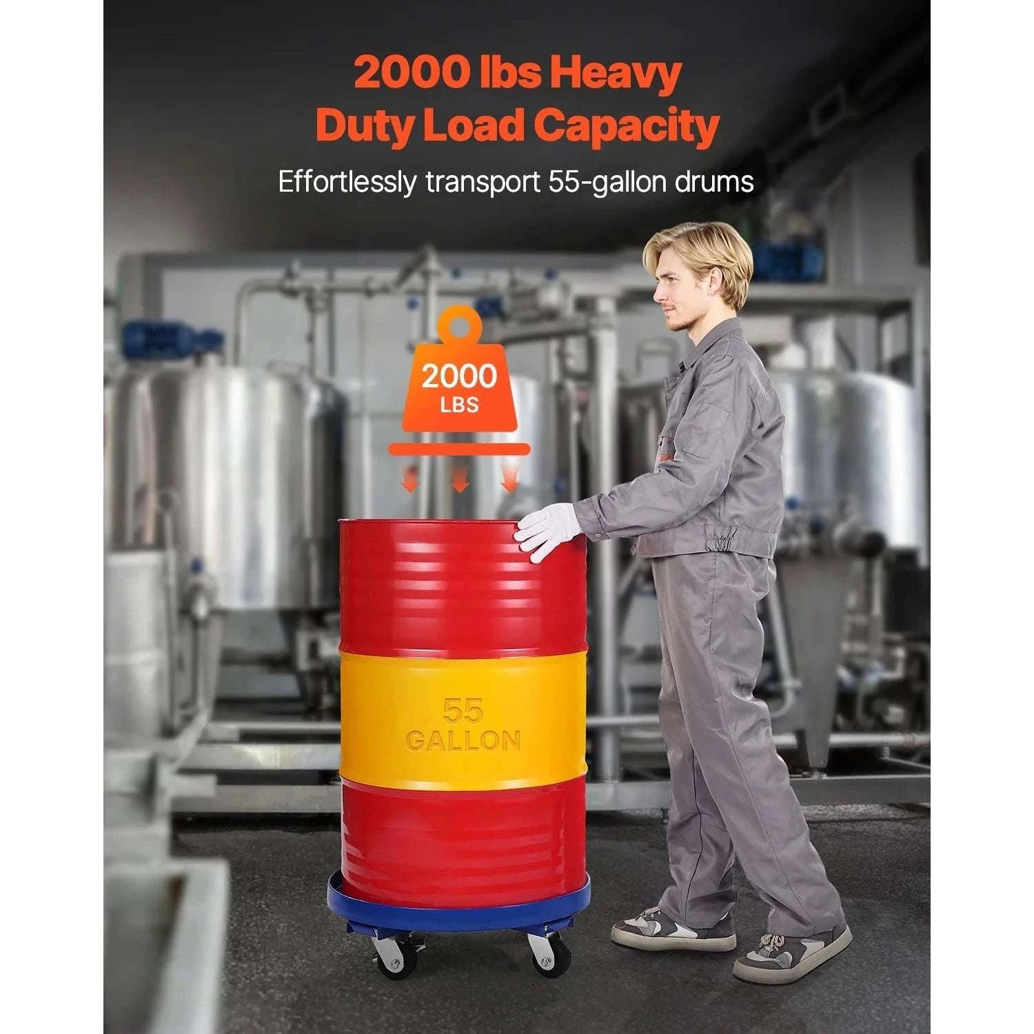 2000 lb Drum Dolly for 55 Gallon Barrels with Swivel Wheels-2000 lbs / United States
