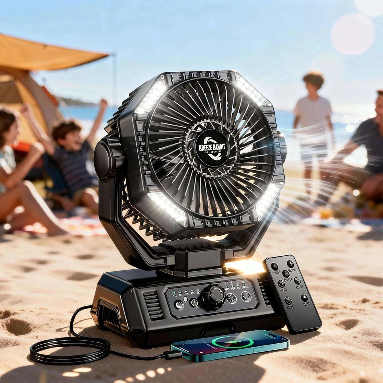 20000mAh Camping Fan with 4 LED Lights and Remote Control-black / United States