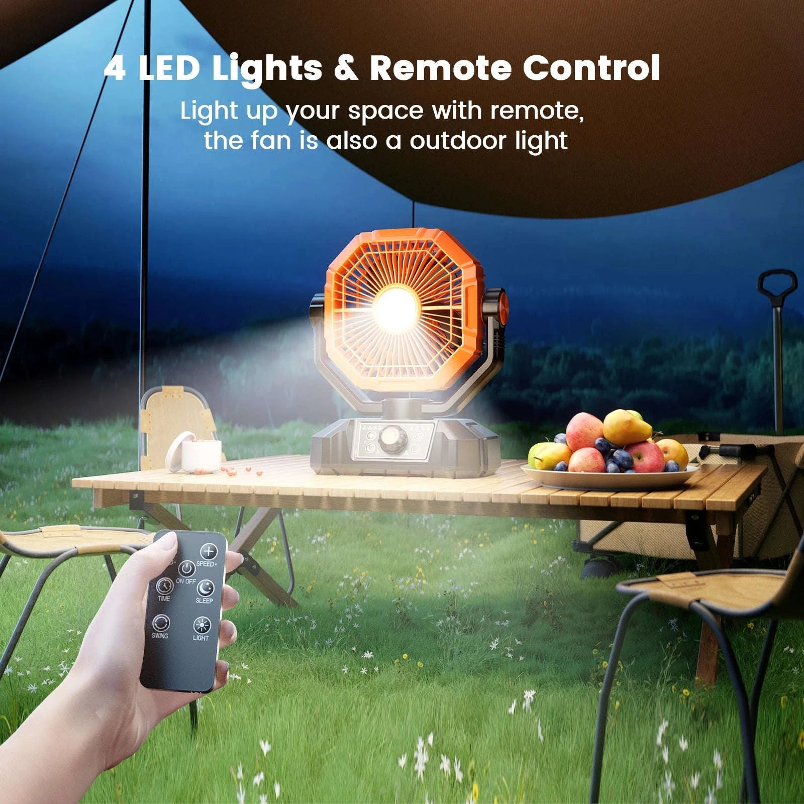 20000mAh Camping Fan with LED Lantern, 8-Speed Portable Outdoor Fan with Remote and Hook-8905A-Black / United States