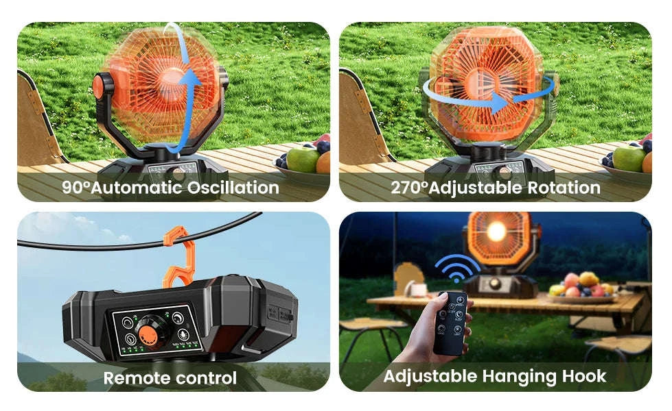 20000mAh Camping Fan with LED Lantern and Remote-Green / United States