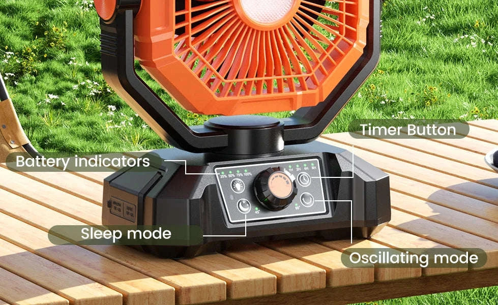 20000mAh Camping Fan with LED Lantern and Remote-Green / United States