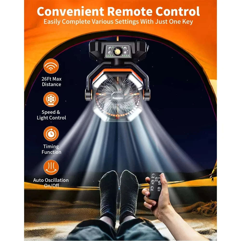 20000mAh Camping Fan with LED Lantern, Remote, 8 Speeds-Orange / Germany