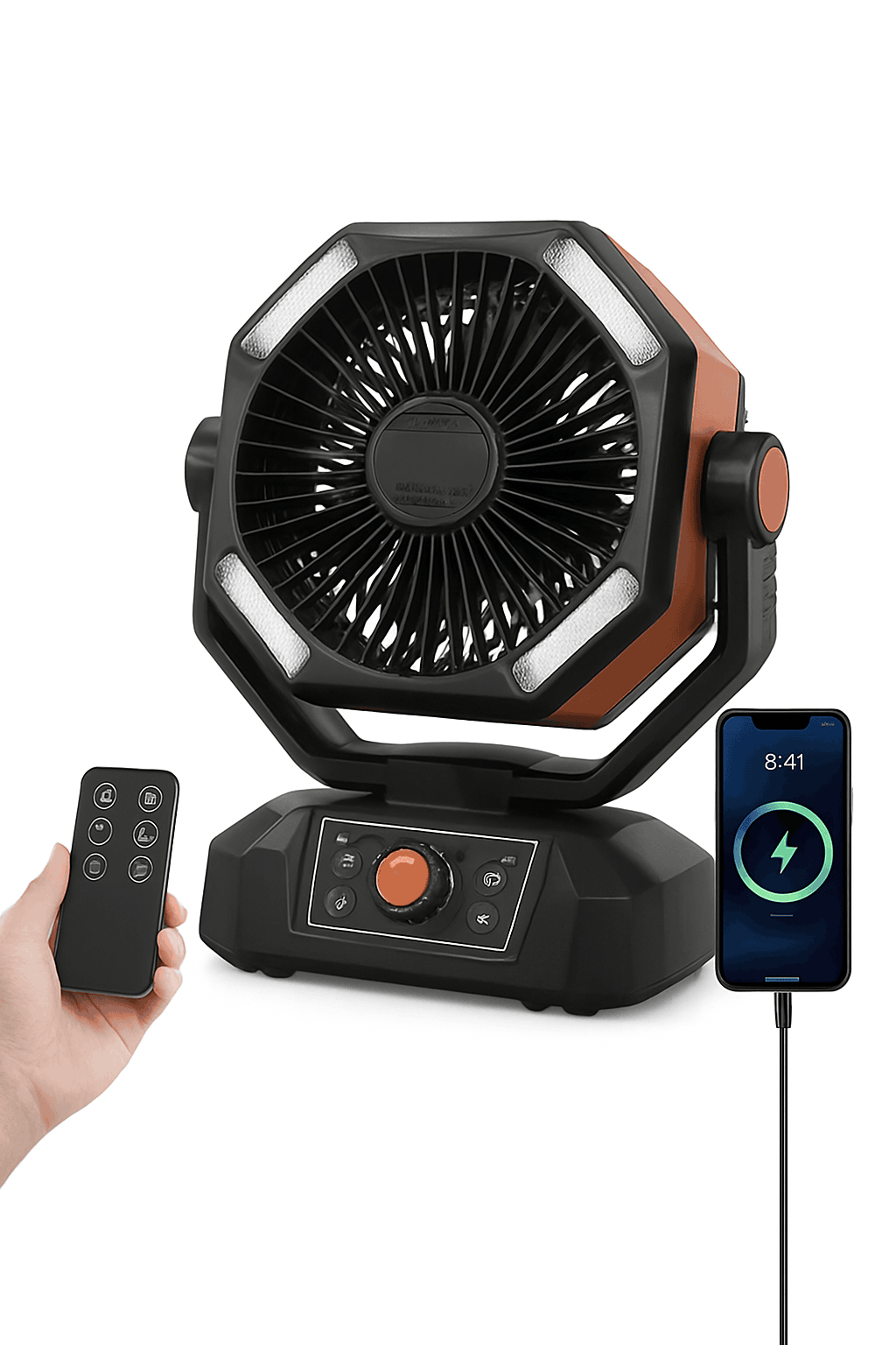 20000mAh Camping Fan with LED Lantern, Remote, 8 Speeds-Orange / Germany