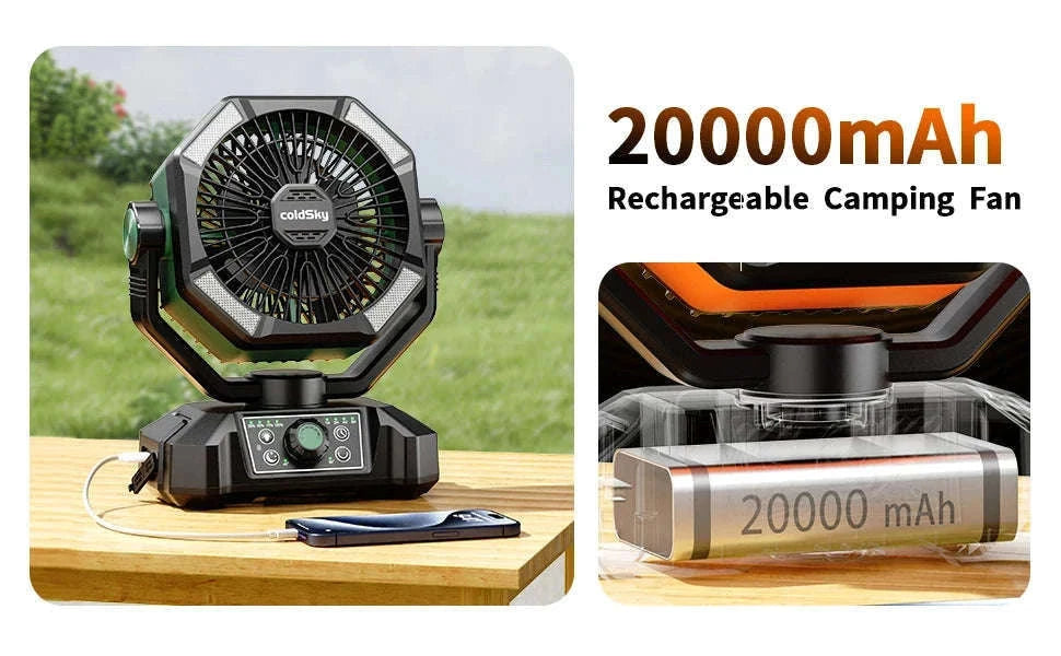 20000mAh Camping Fan with LED Lantern, Remote, 8 Speeds-Orange / Germany