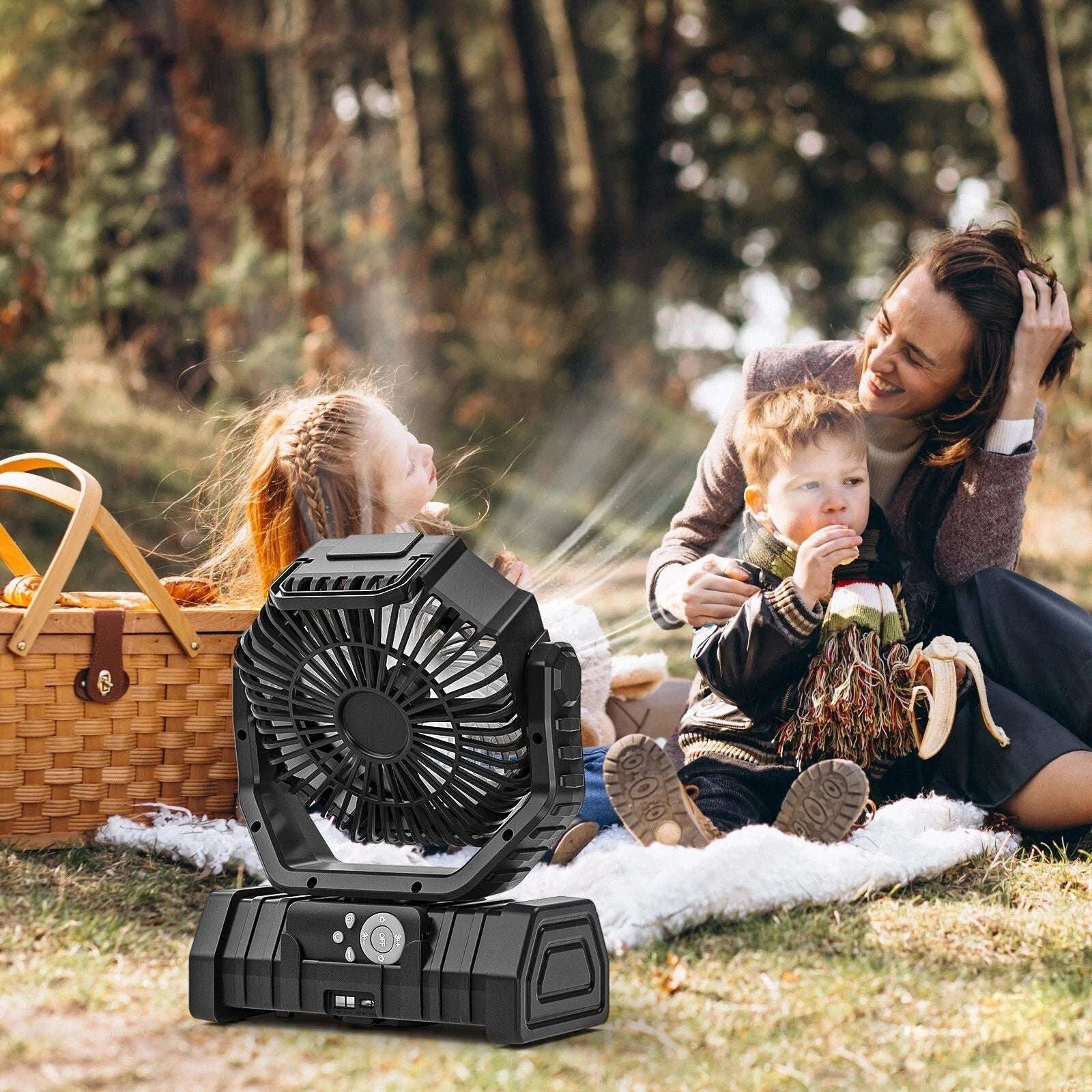 20000mAh Camping Fan with LED Light and Hanging Hook-Orange / United States