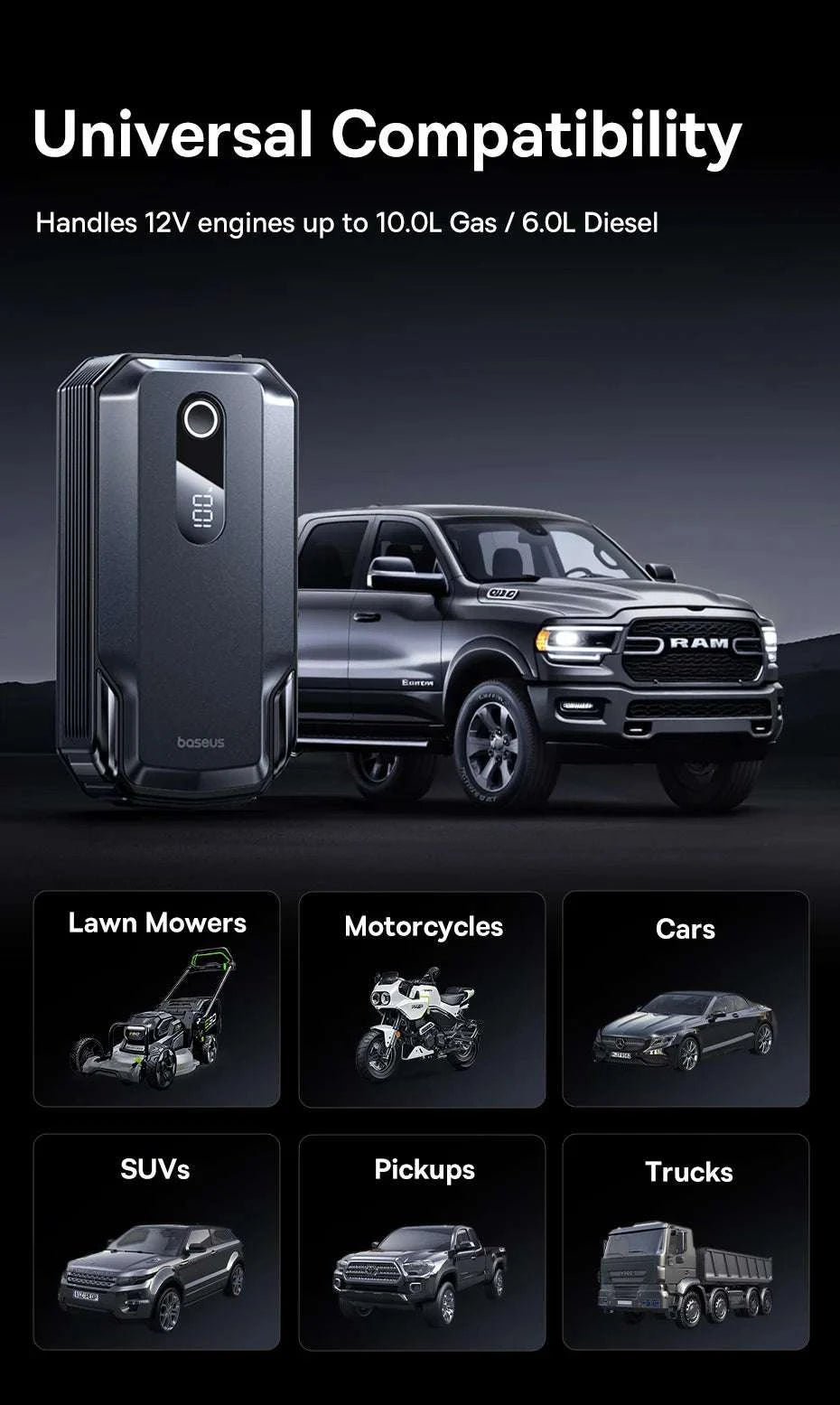 20000mAh Car Jump Starter 8000A Portable 12V Battery Booster-20000mAh