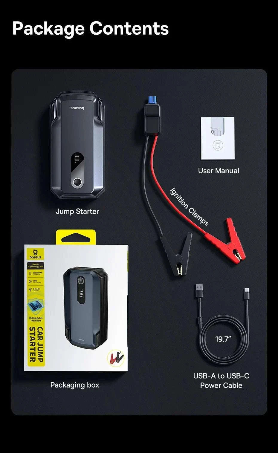 20000mAh Car Jump Starter 8000A Portable 12V Battery Booster-20000mAh