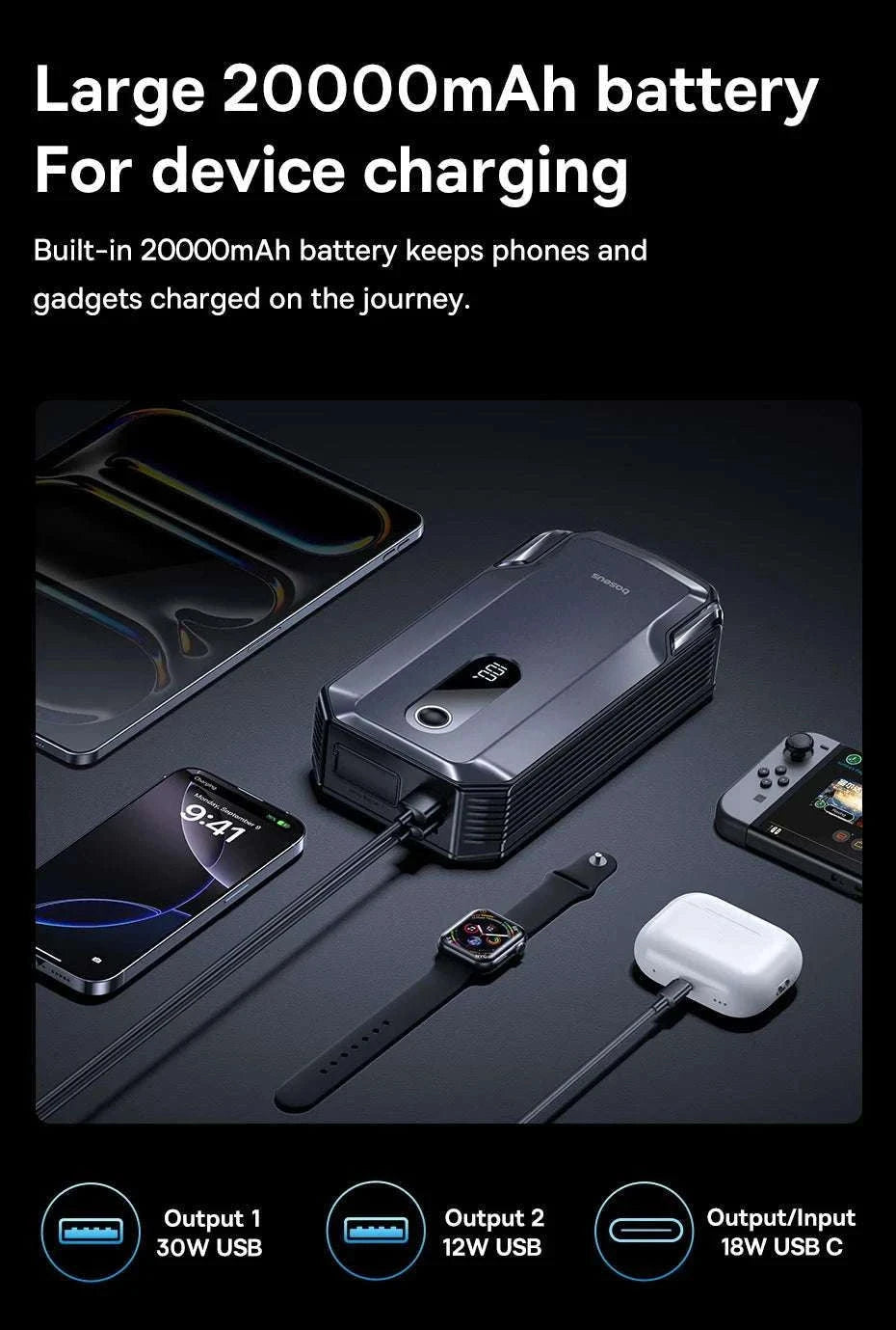 20000mAh Car Jump Starter 8000A Portable 12V Battery Booster-20000mAh