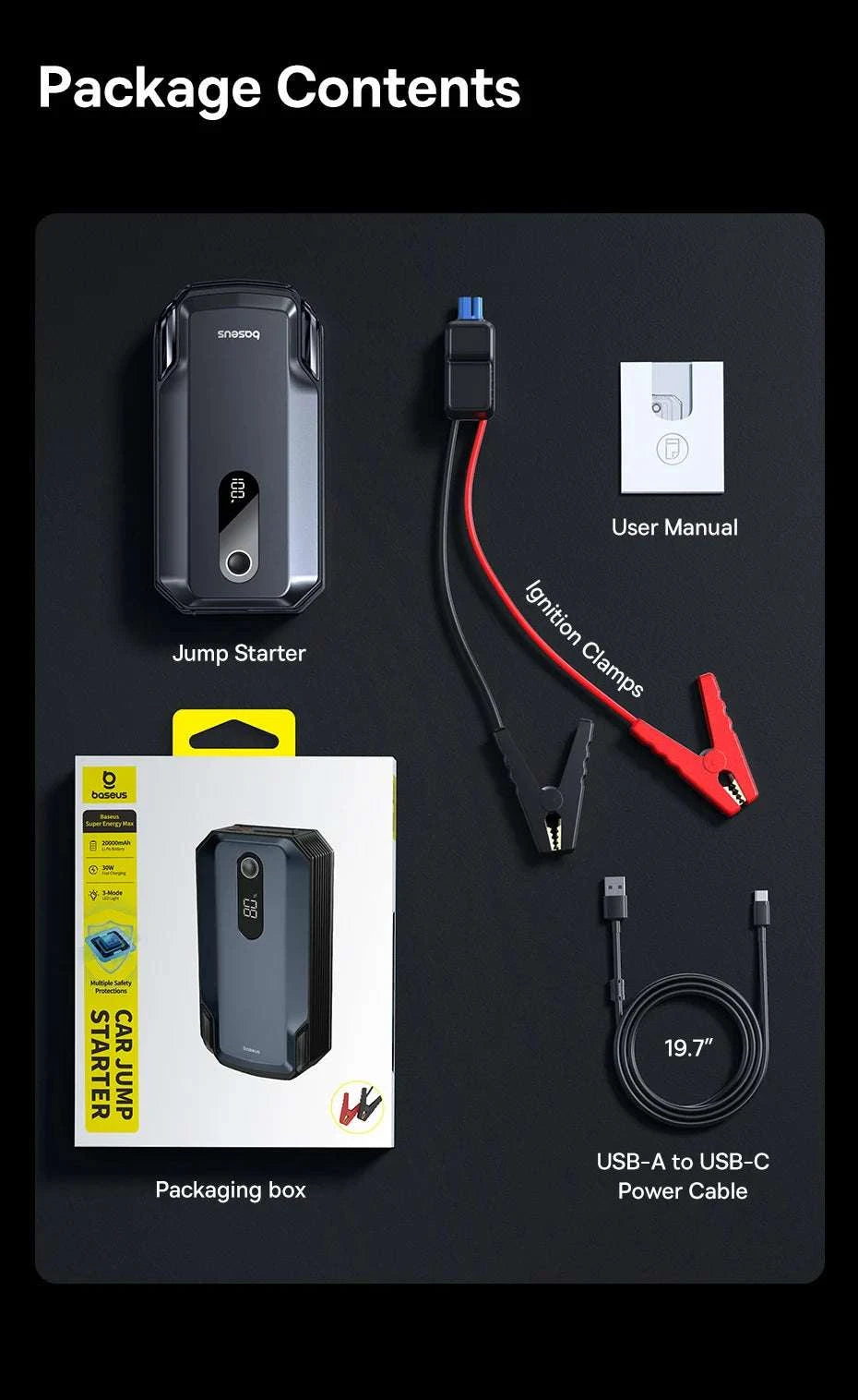 20000mAh Car Jump Starter 8000A Portable 12V Battery Booster-20000mAh