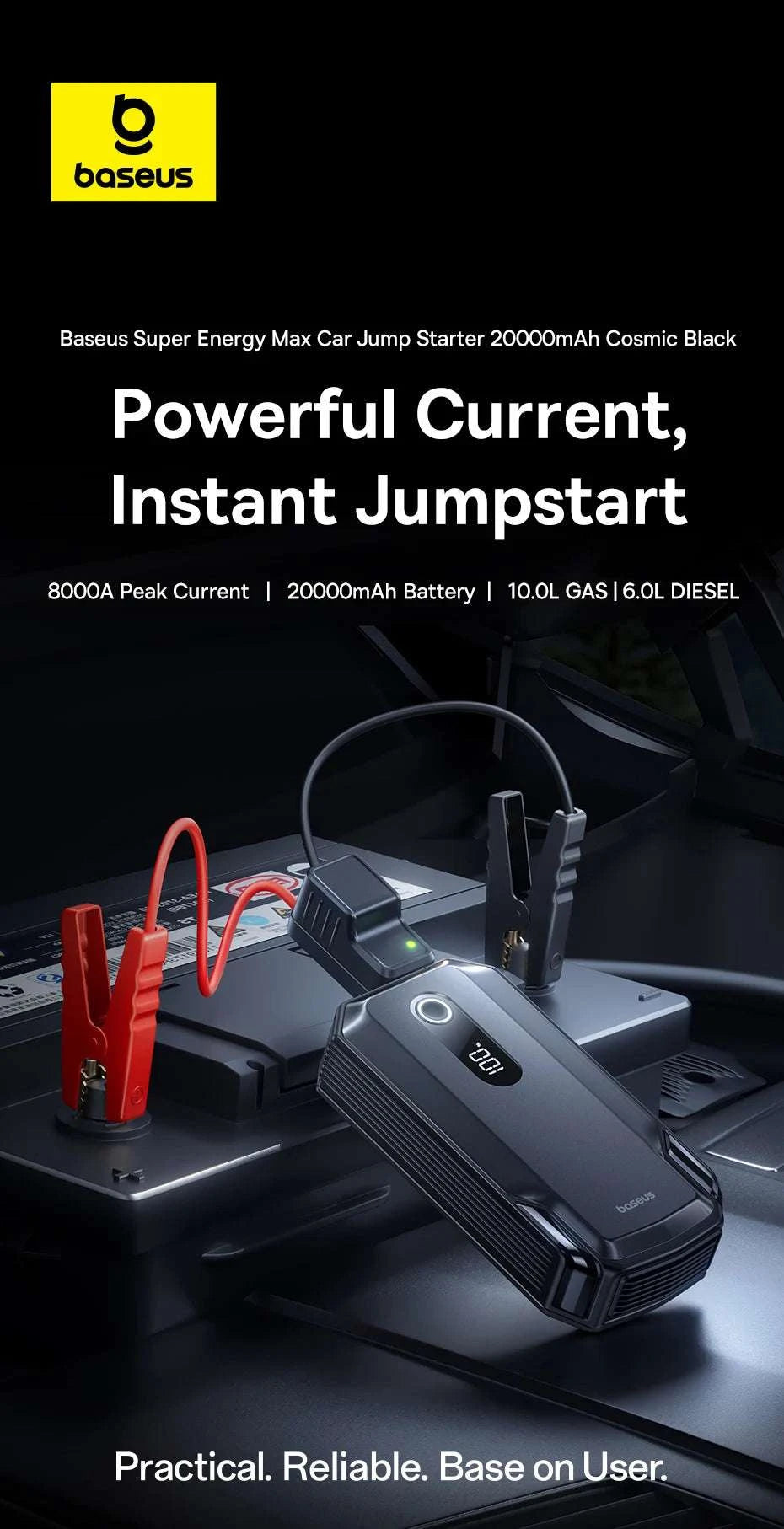 20000mAh Car Jump Starter 8000A Portable 12V Battery Booster-20000mAh