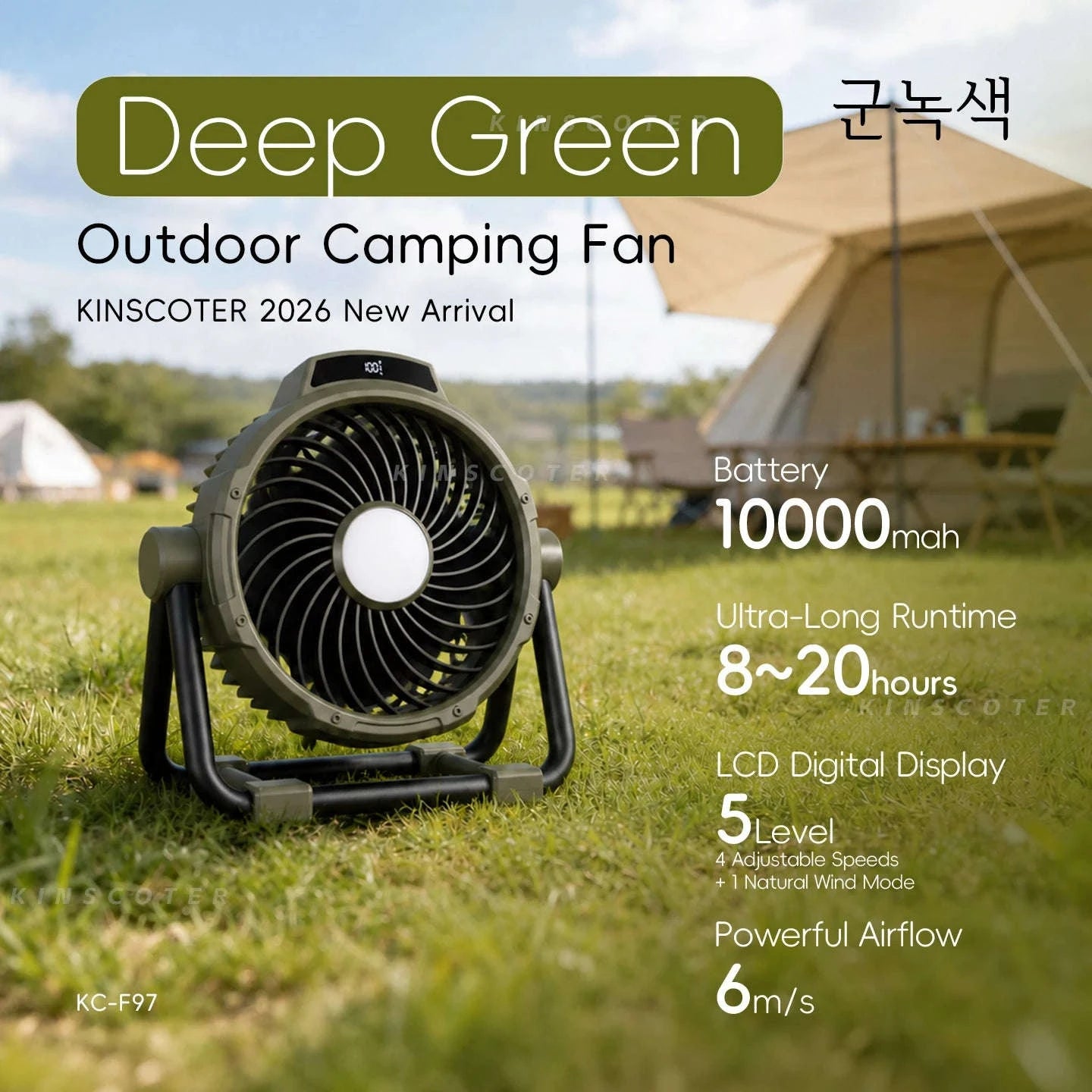 20000mAh Outdoor Camping Fan with LED Light and Remote Control-Khaki 10000mAh Bag