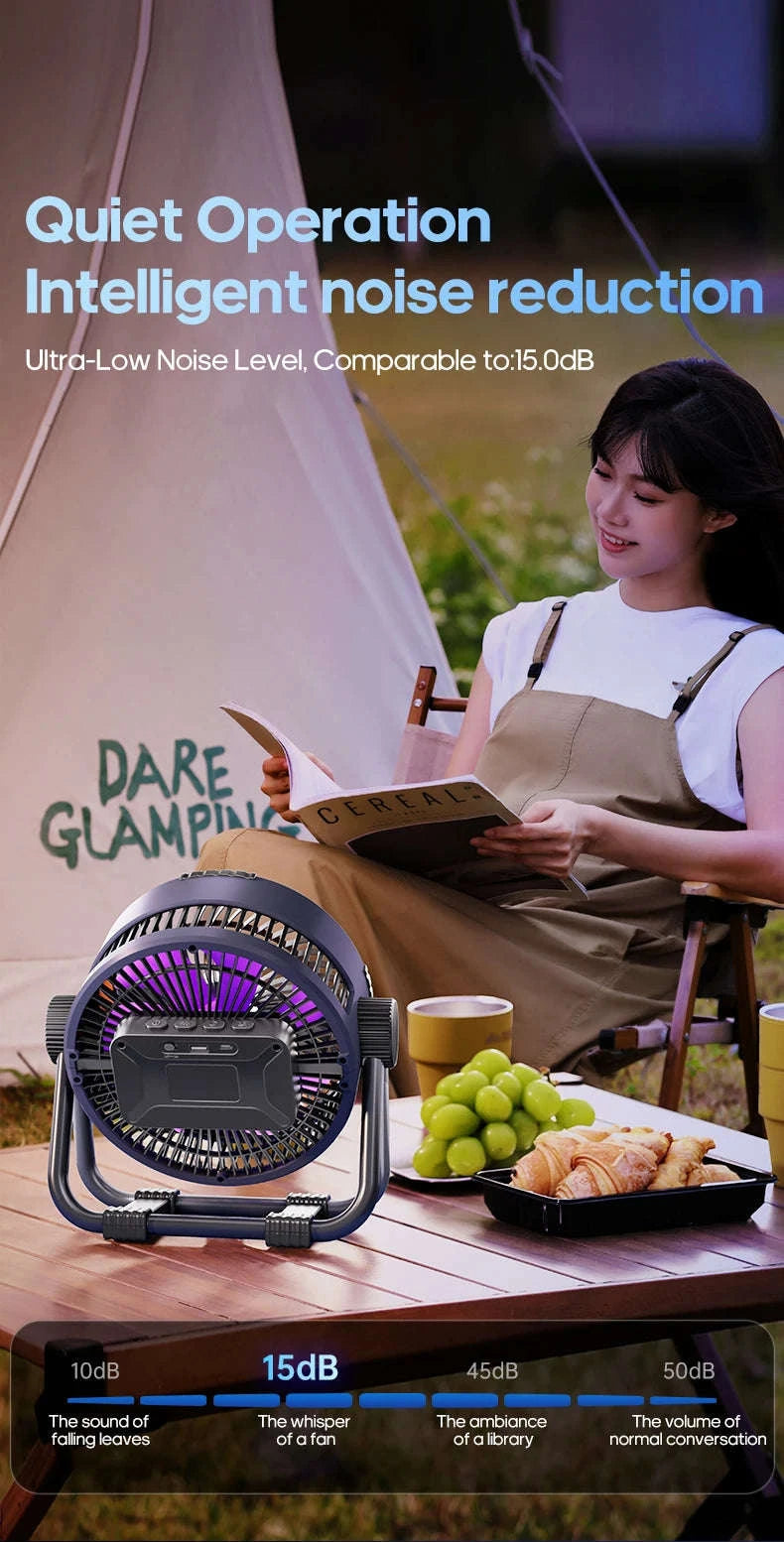 20000mAh Outdoor Camping Fan with LED Light and Remote Control-Khaki 10000mAh Bag