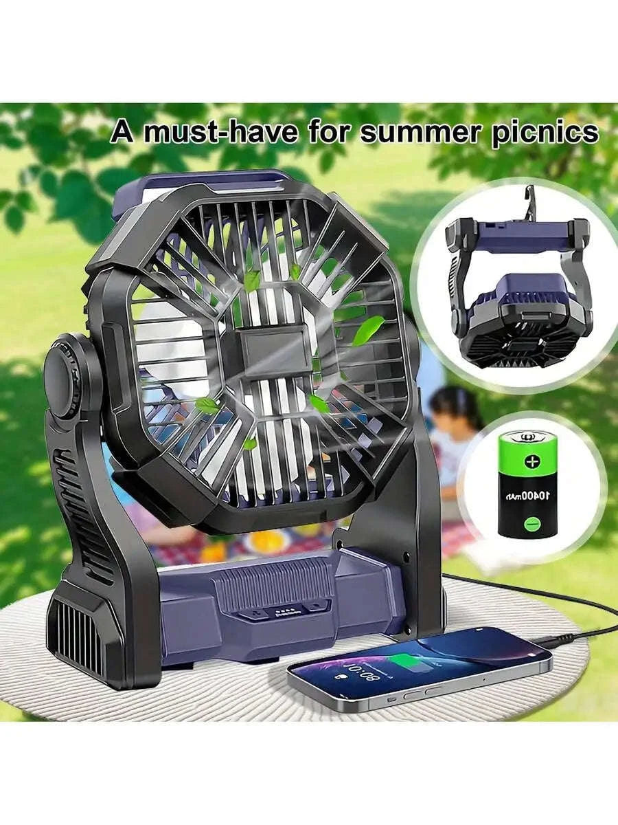 20000mAh Portable Battery Powered Fan with LED Lantern, 4-Speed Adjustable Camping Fan for Tent and Power Outages-United States / Pink / 100V-240V US Plug
