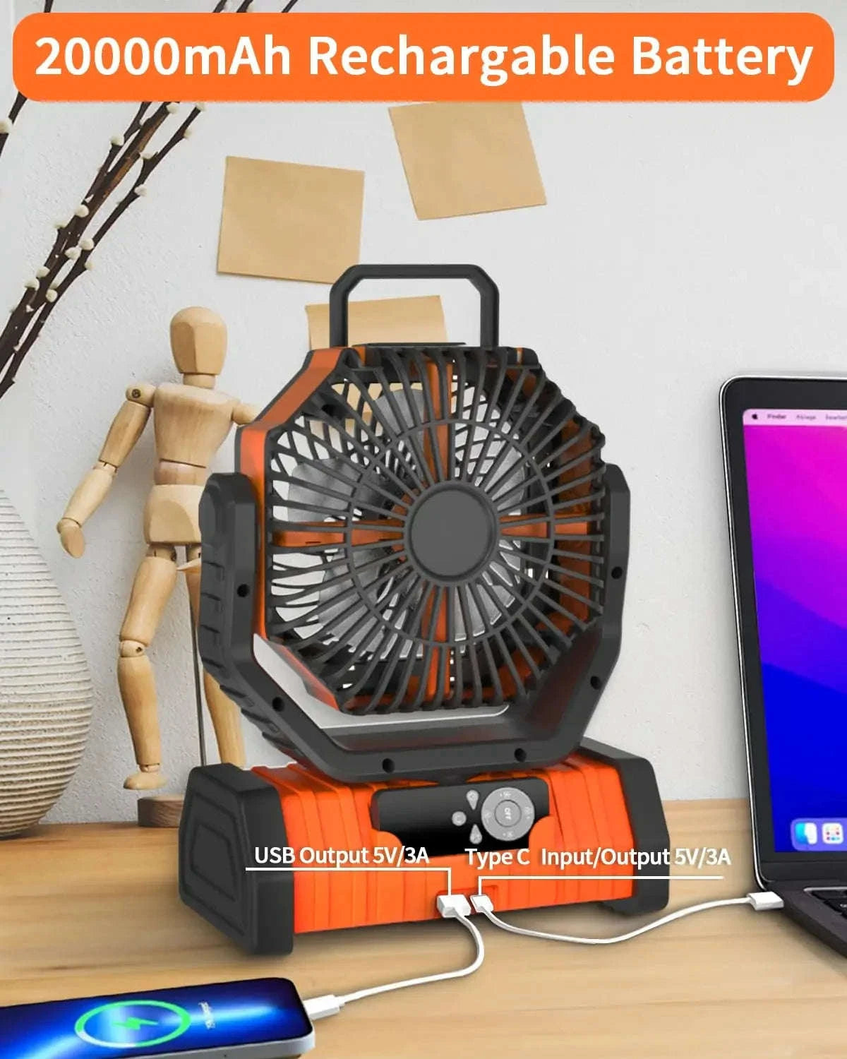 20000mAh Portable Camping Fan-Black