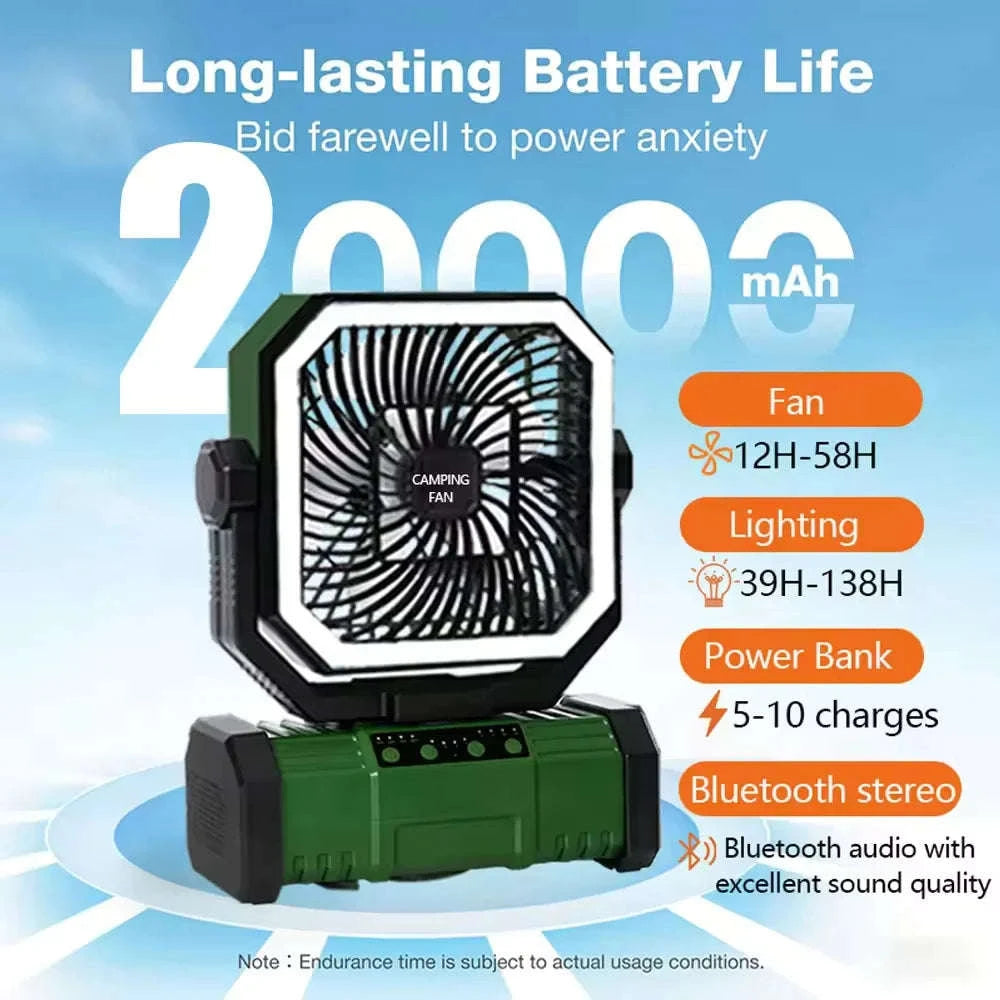 20000mAh Portable Camping Fan with LED Light-Orange(Bluetooth) / United States / USB Type-C