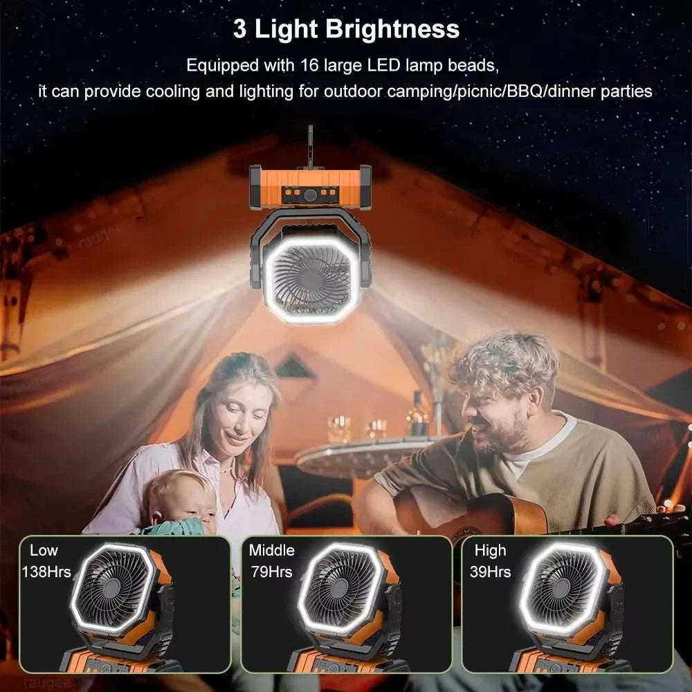 20000mAh Portable Camping Fan with LED Light-Orange(Bluetooth) / United States / USB Type-C