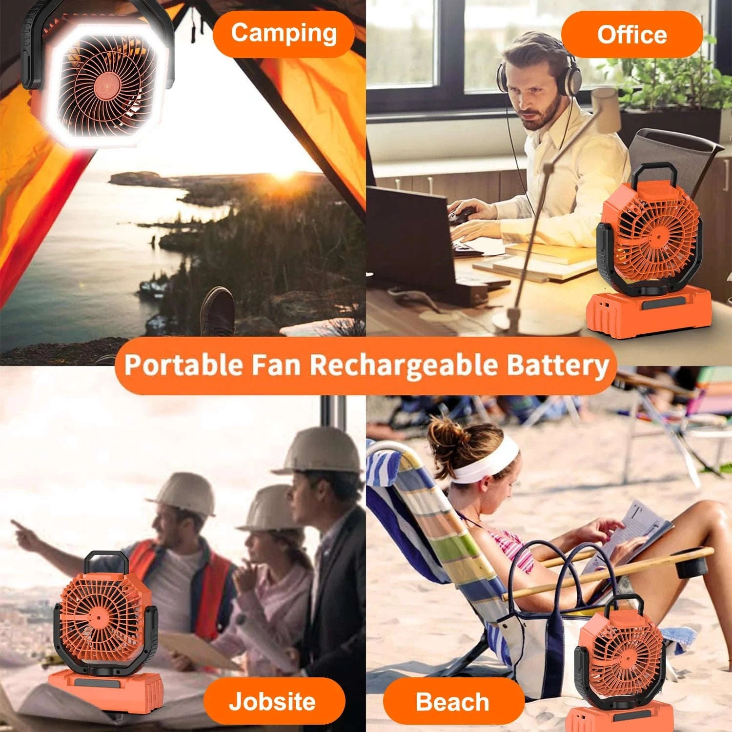 20000mAh Rechargeable Camping Fan with Auto Oscillation, Remote, Timer and LED Lantern-black / United States