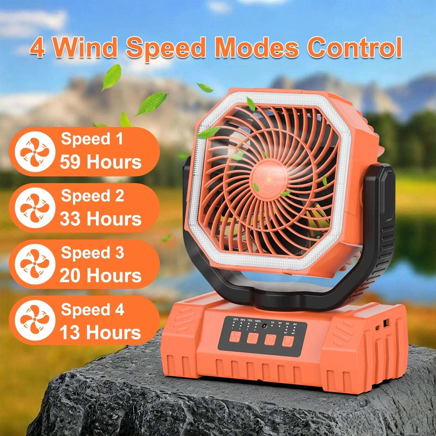 20000mAh Rechargeable Camping Fan with Auto Oscillation, Remote, Timer and LED Lantern-black / United States