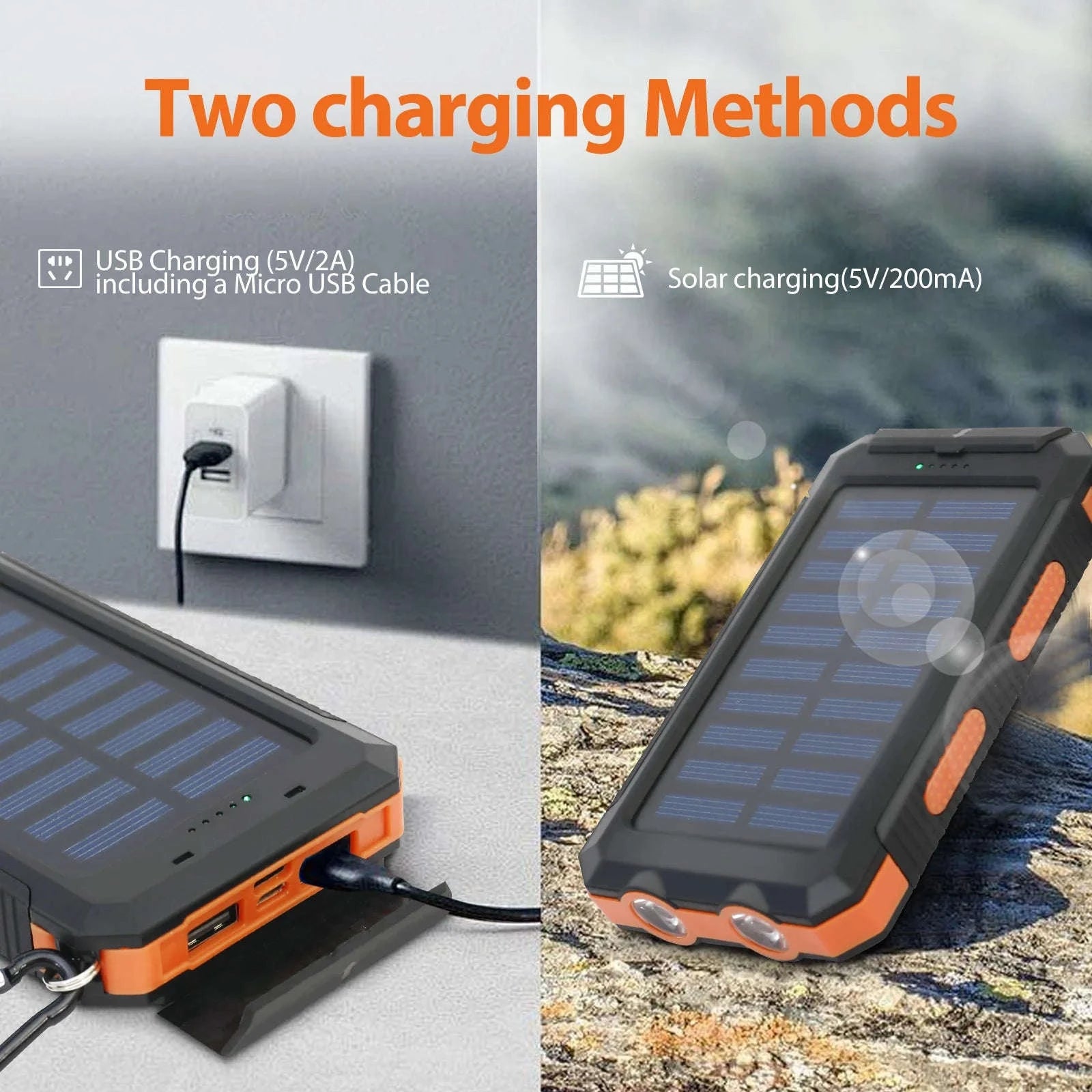 20000mAh Solar Power Bank with Dual USB, LED Light & Compass-Blue Color / United States