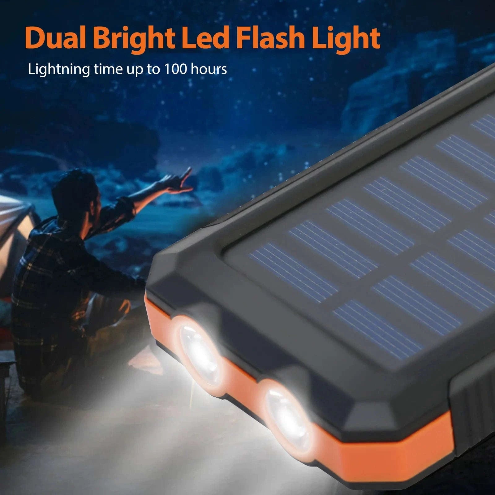 20000mAh Solar Power Bank with Dual USB, LED Light & Compass-Blue Color / United States