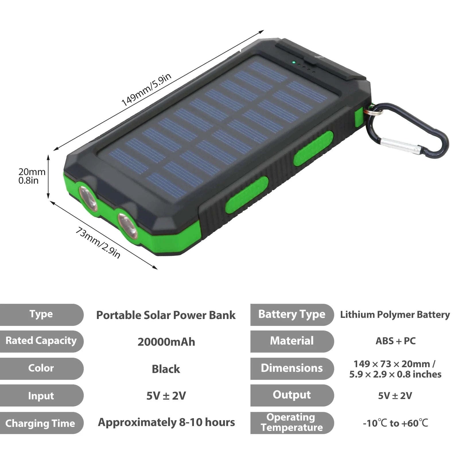 20000mAh Solar Power Bank with Dual USB, LED Light & Compass-Blue Color / United States