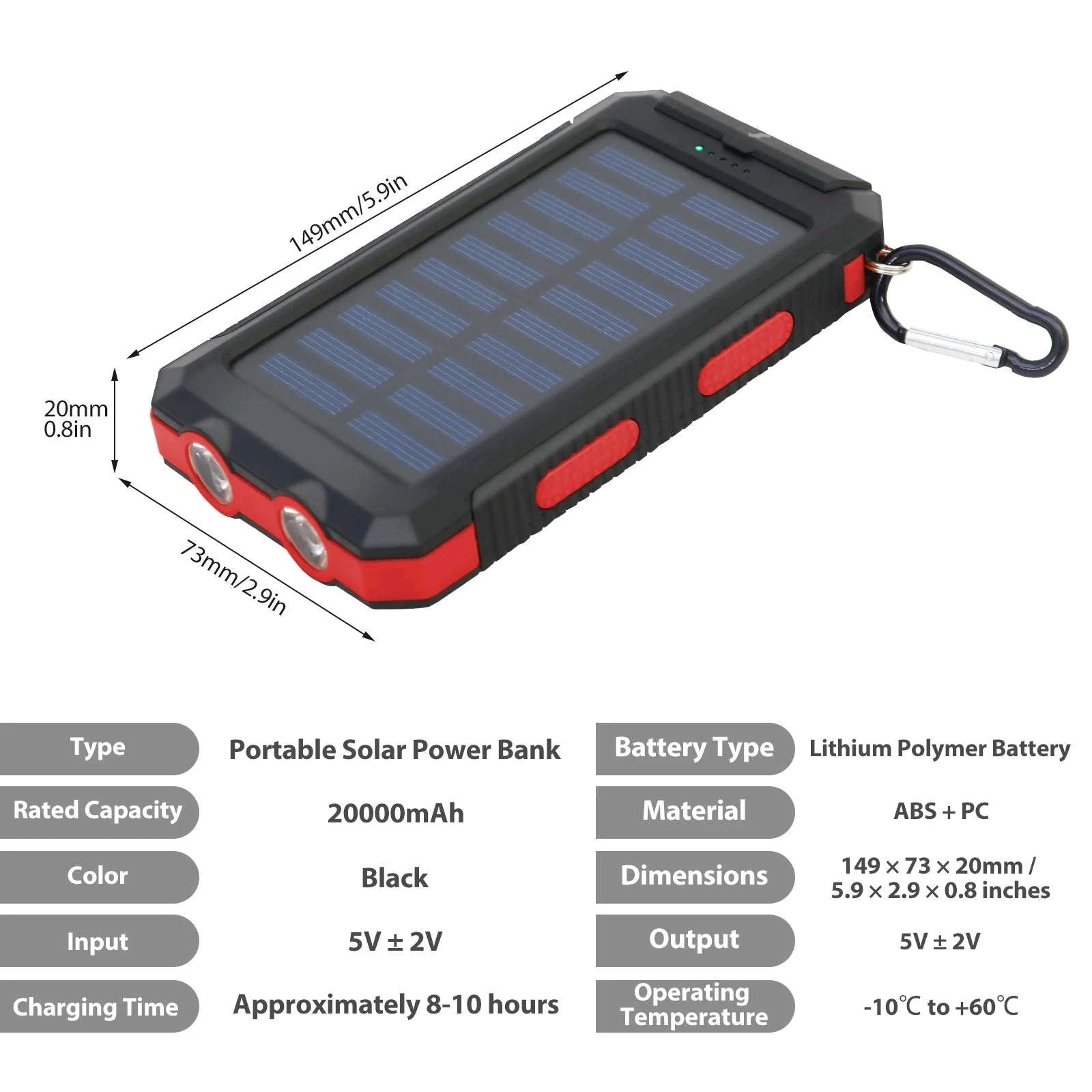20000mAh Solar Power Bank with Dual USB, LED Light & Compass-Blue Color / United States