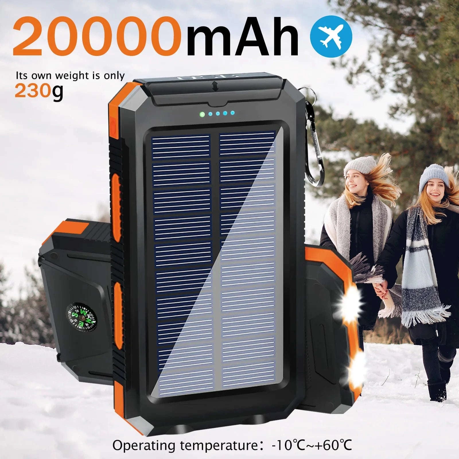 20000mAh Solar Power Bank with Dual USB, LED Light & Compass-Blue Color / United States