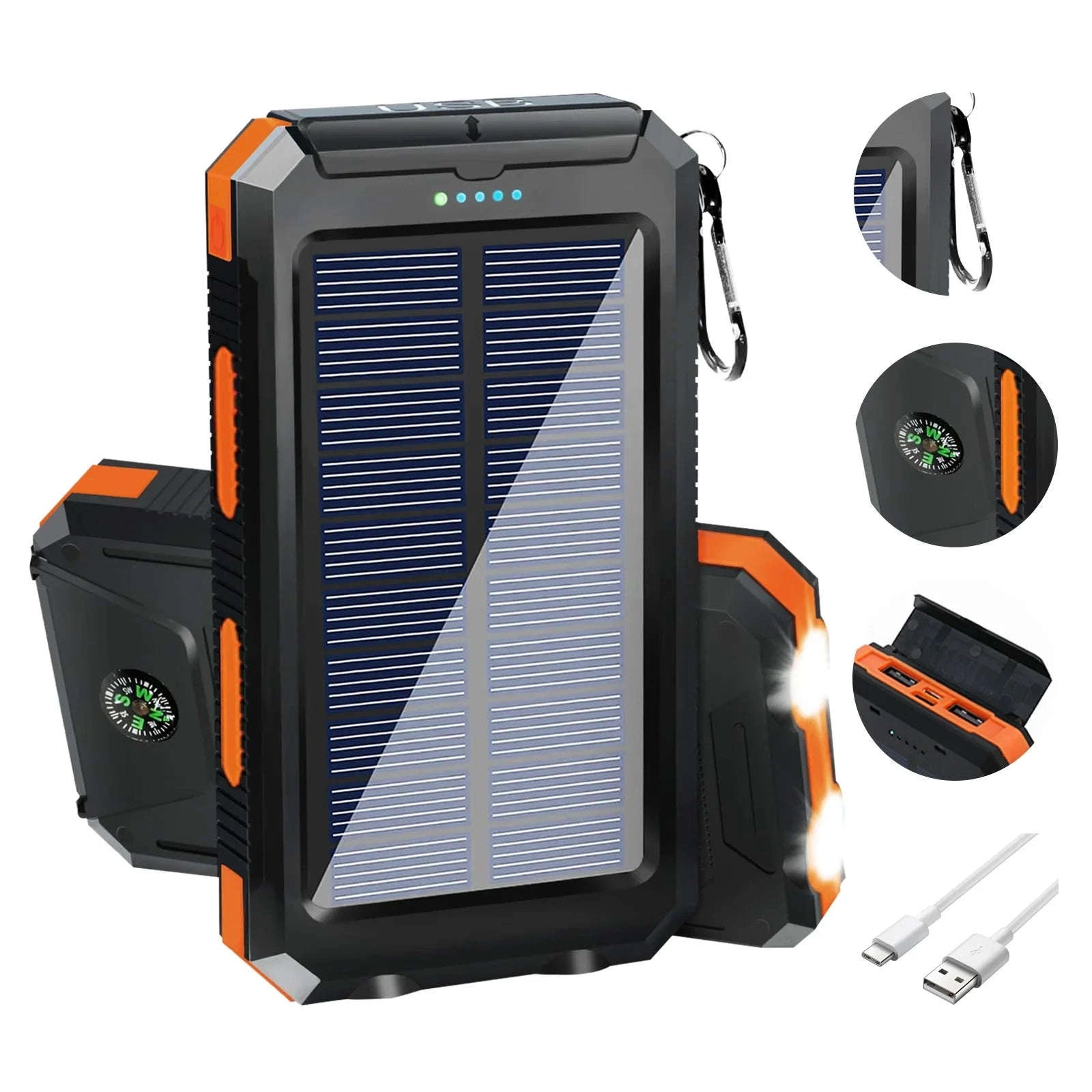 20000mAh Solar Power Bank with Dual USB, LED Light & Compass-Blue Color / United States