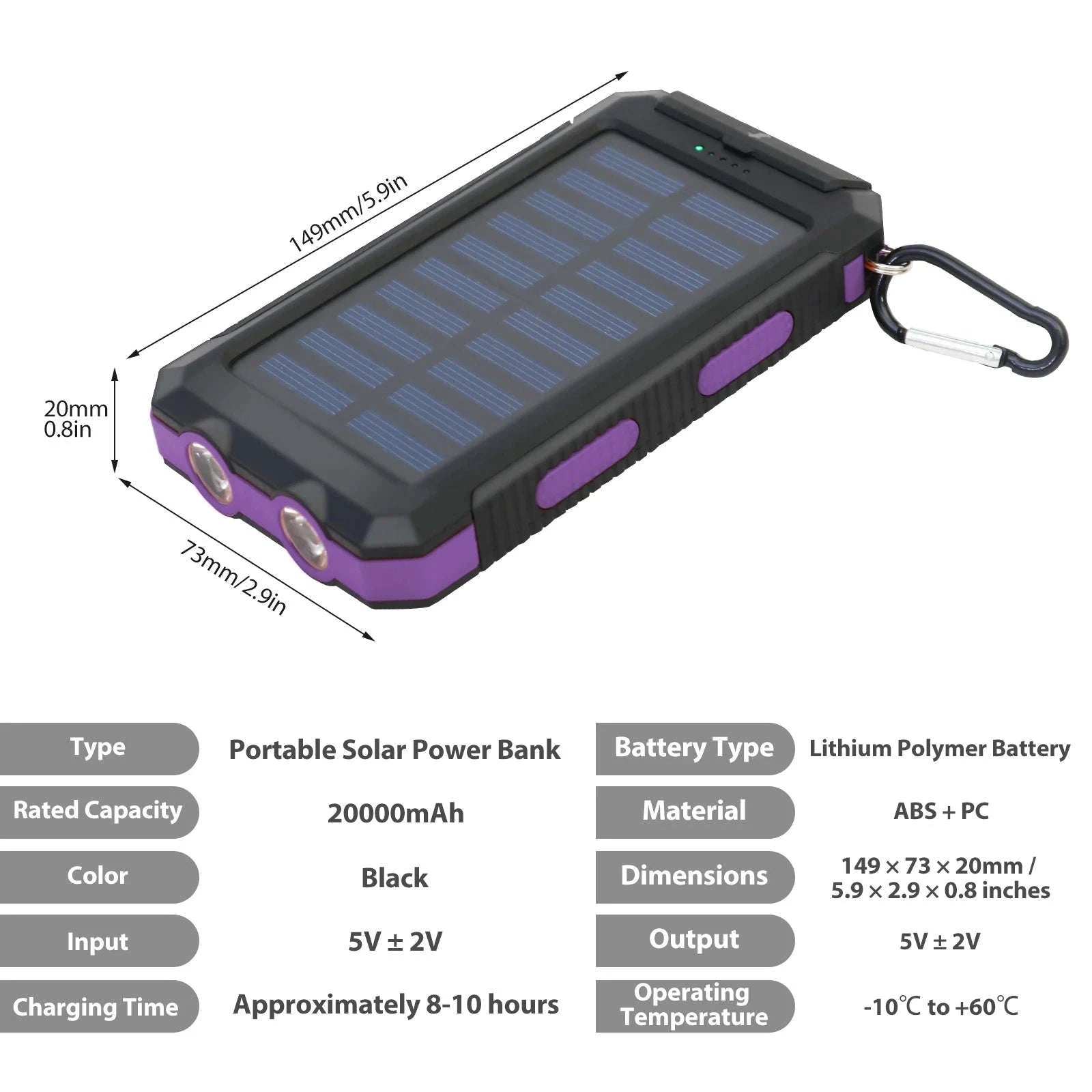 20000mAh Solar Power Bank with Dual USB, LED Light & Compass-Blue Color / United States