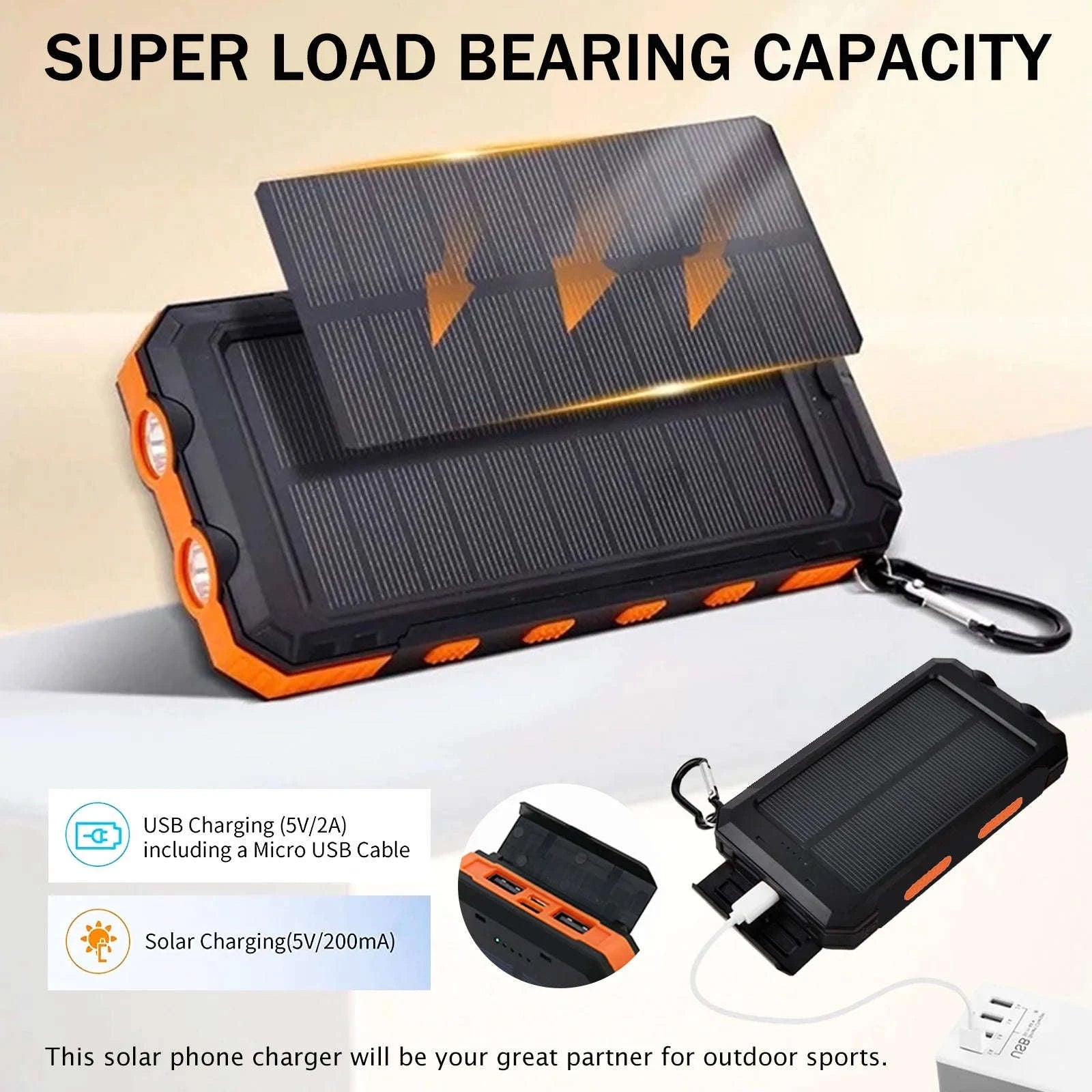 20000mAh Solar Power Bank with Dual USB, LED Light & Compass-Blue Color / United States