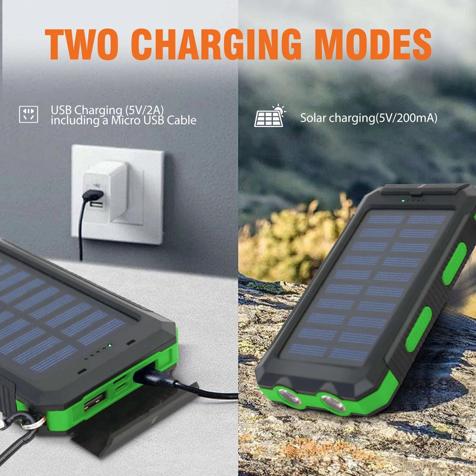 20000mAh Solar Power Bank with Dual USB, LED Light & Compass-Blue Color / United States