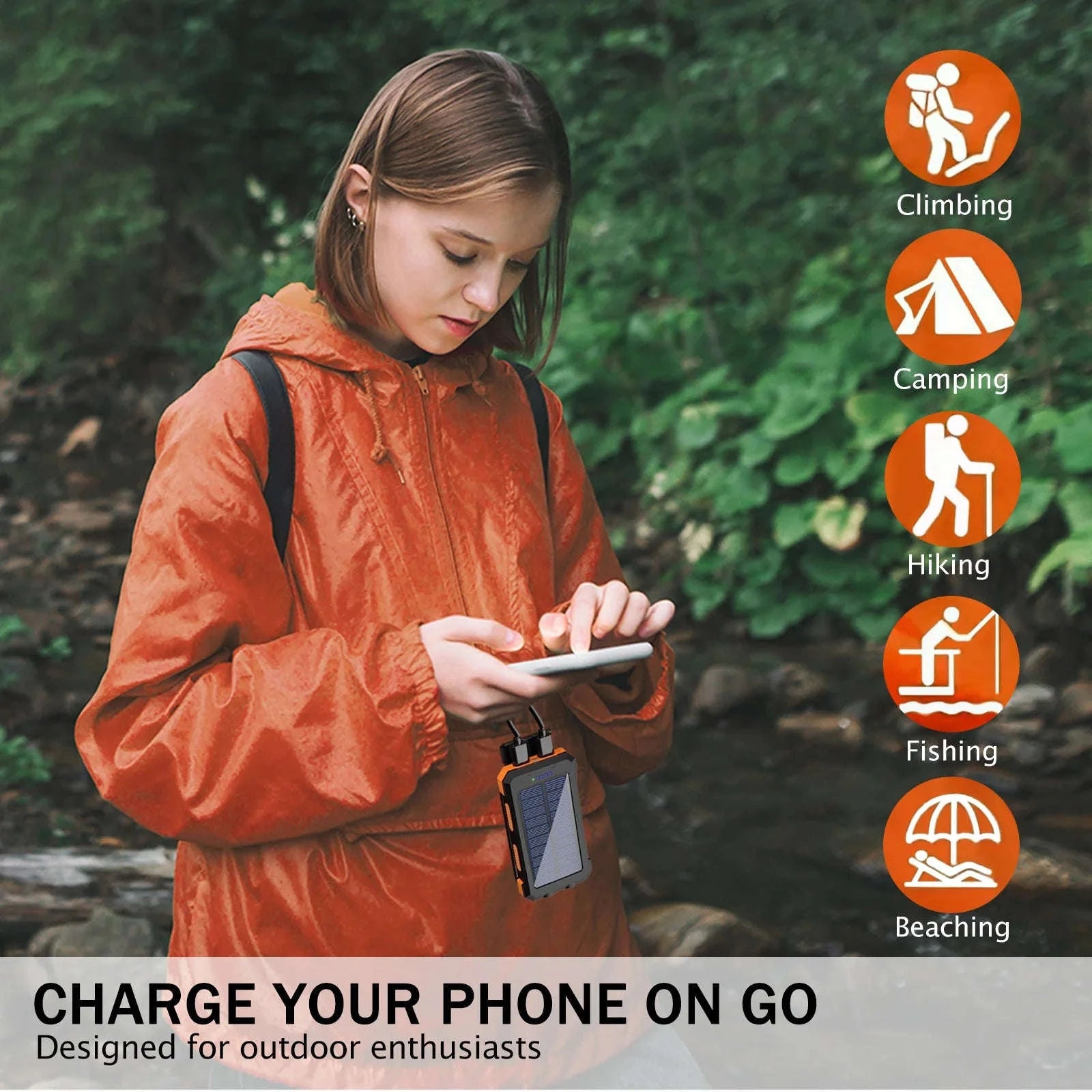 20000mAh Solar Power Bank with Dual USB, LED Light & Compass-Blue Color / United States